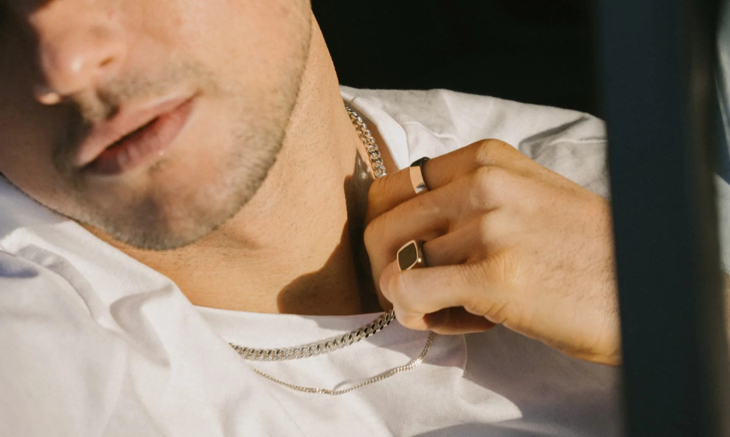 Man wearing a sterling silver cuban link chain