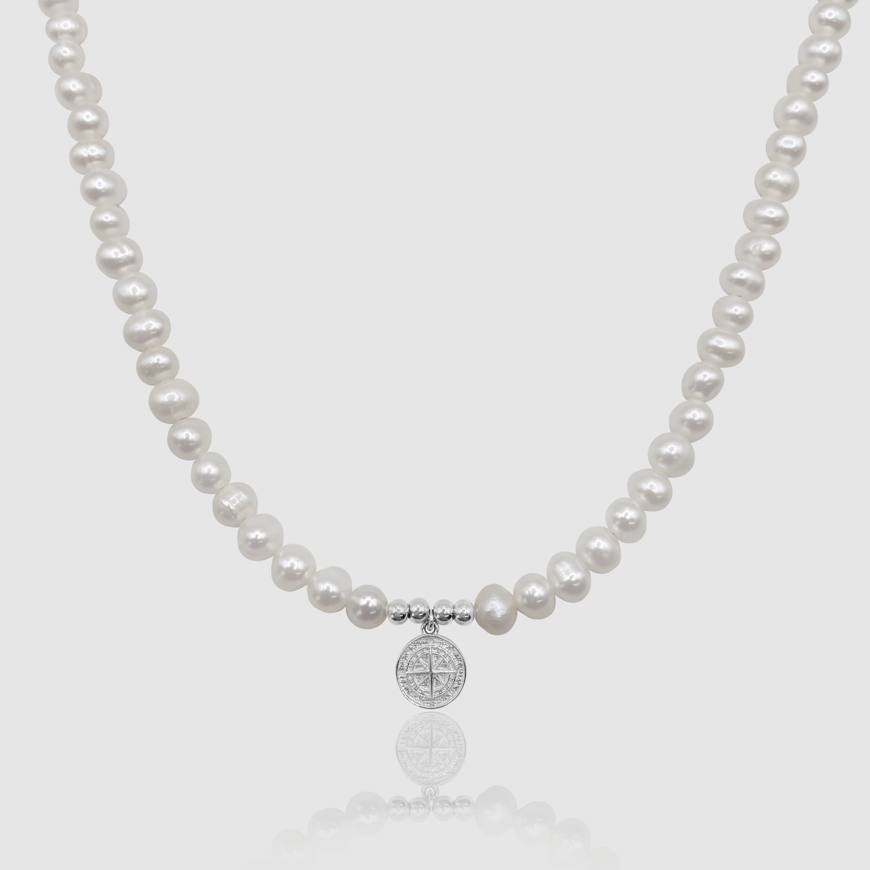 Compass Real Pearl Necklace (Silver)