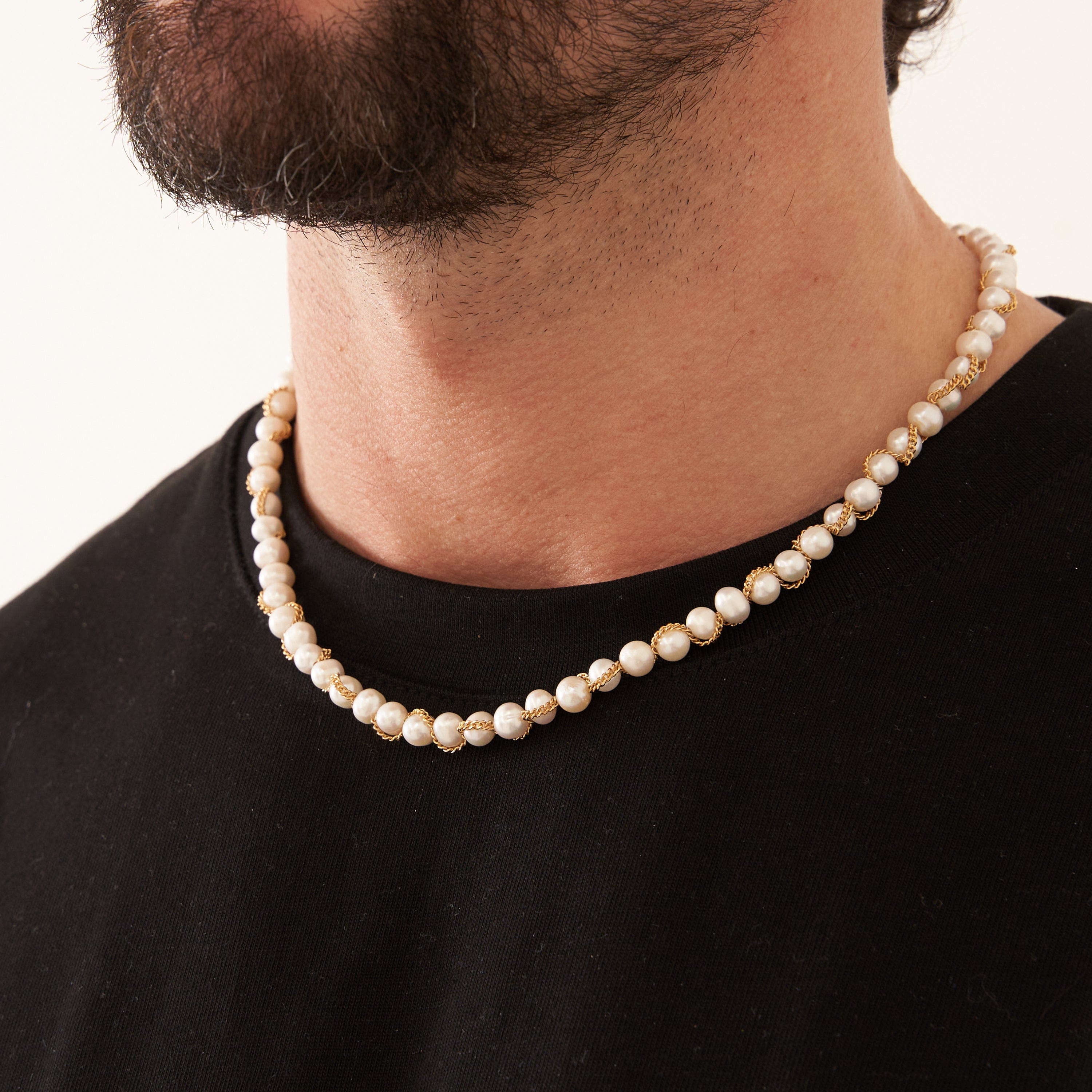 Chain Wrap Real Pearl Necklace (Gold)