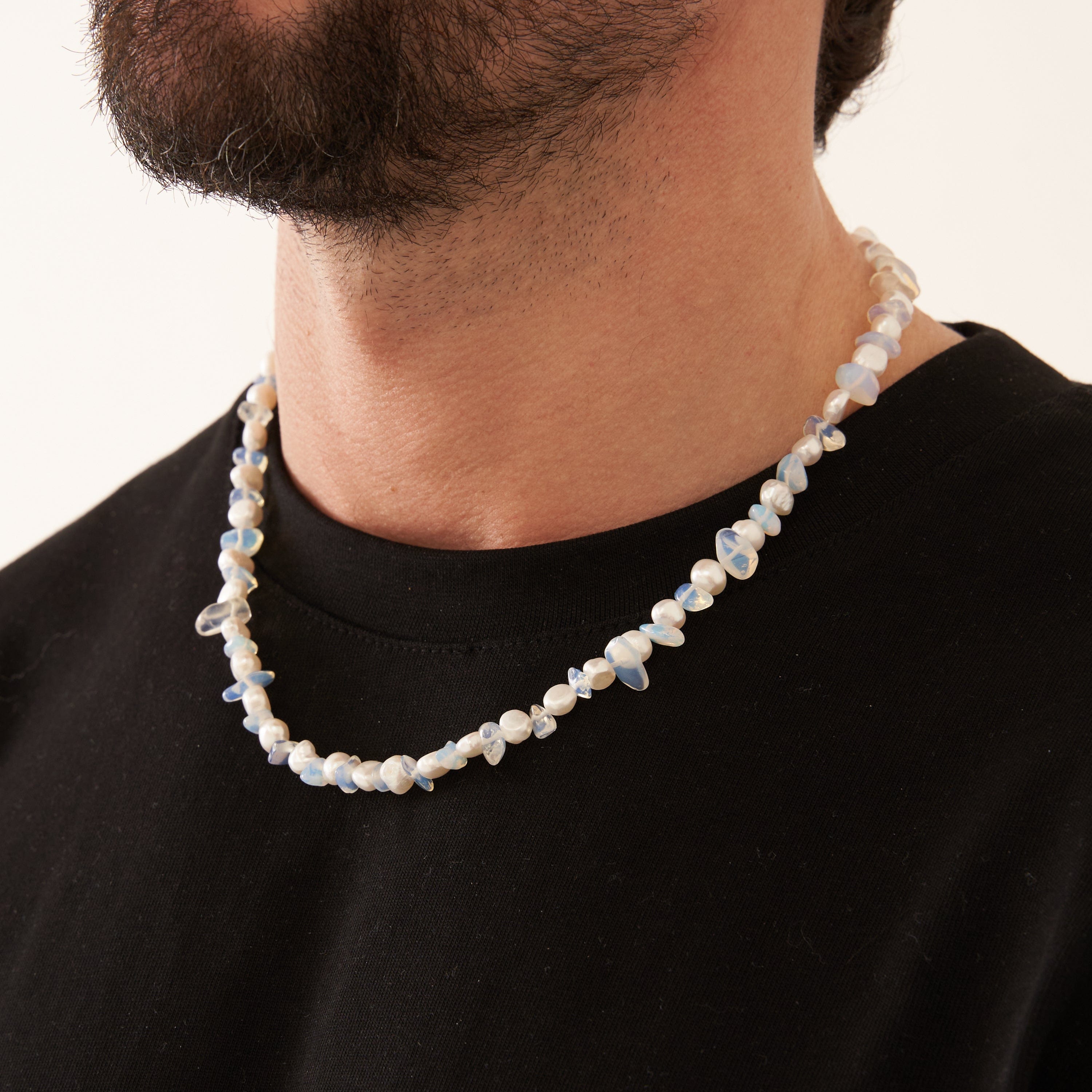 Blue Quartz Real Pearl Necklace (Silver)