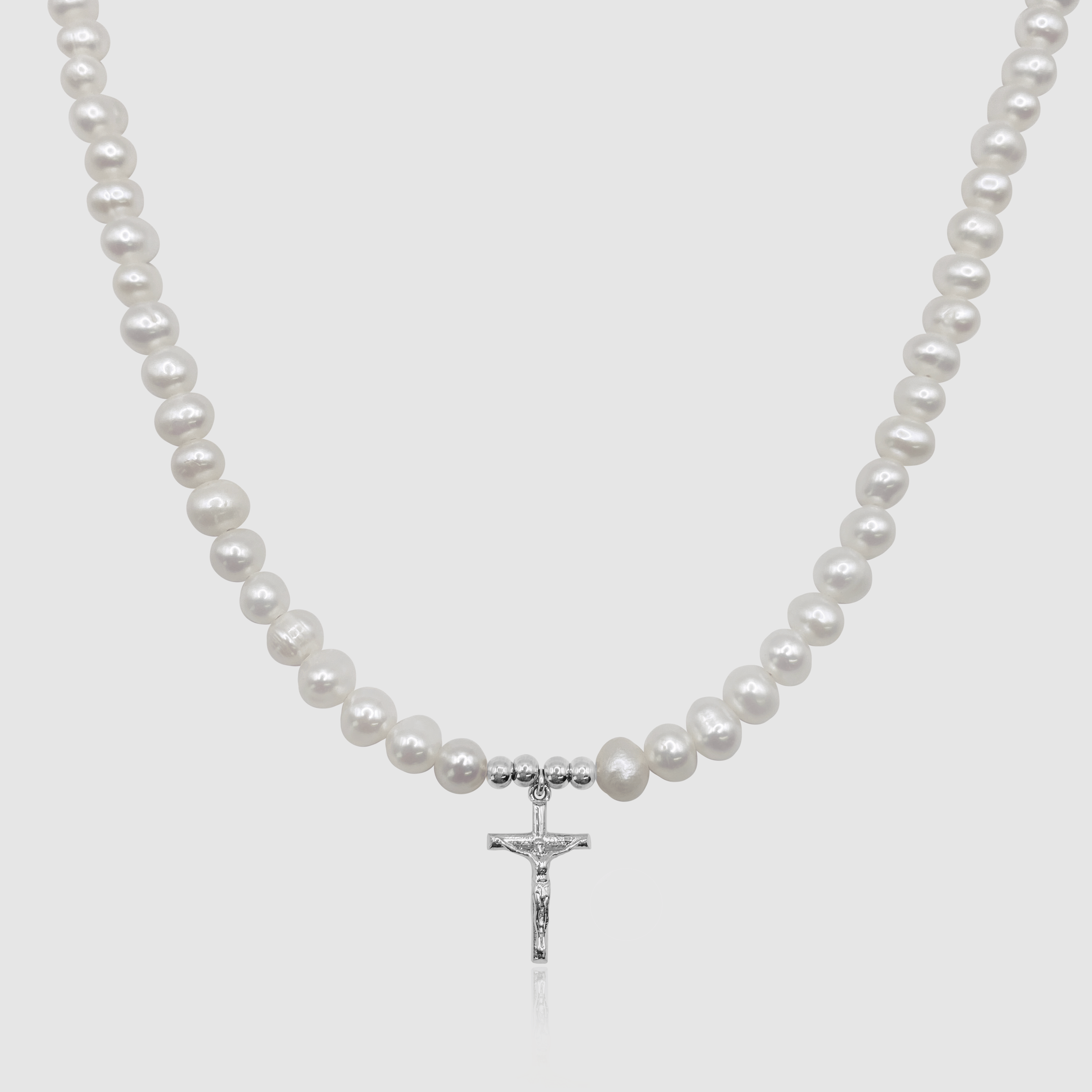 Crucifix Real Pearl Necklace (Silver)