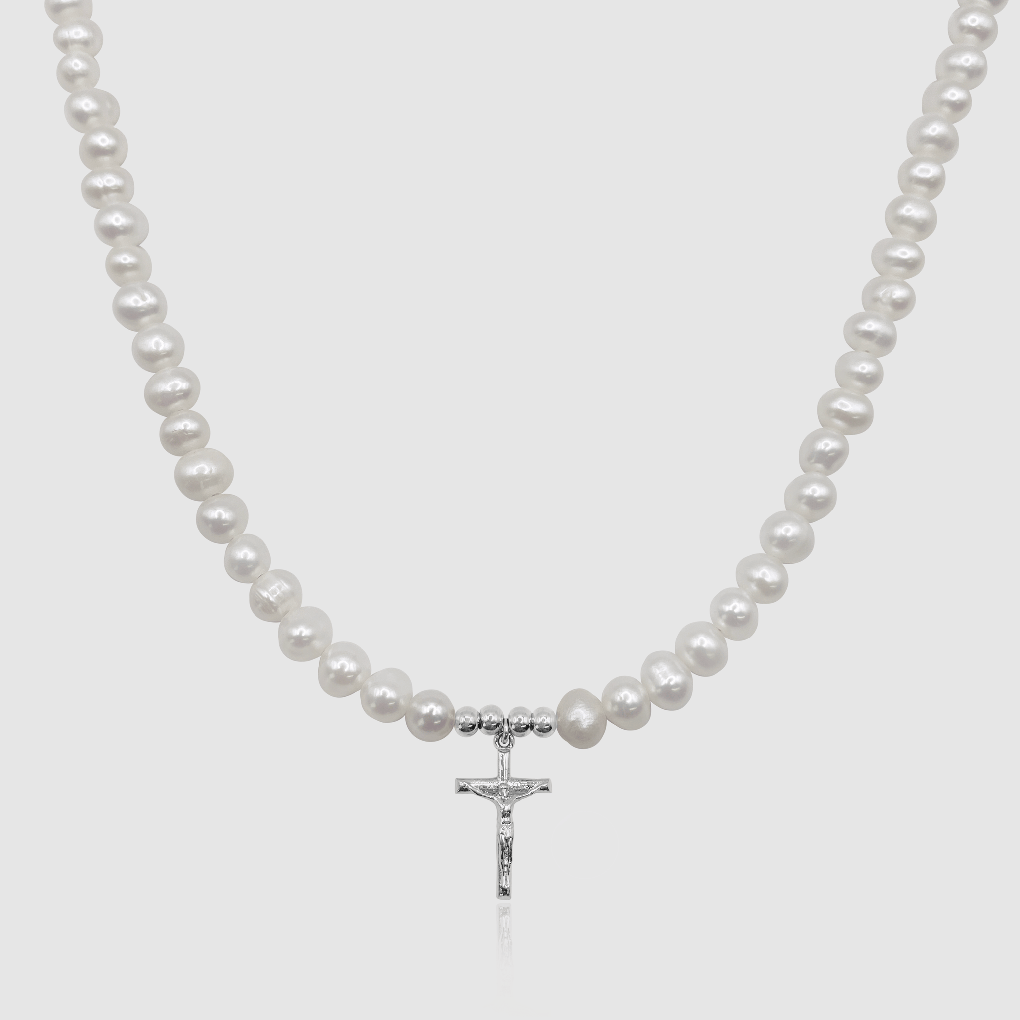 Pearl Necklace with Silver Cross