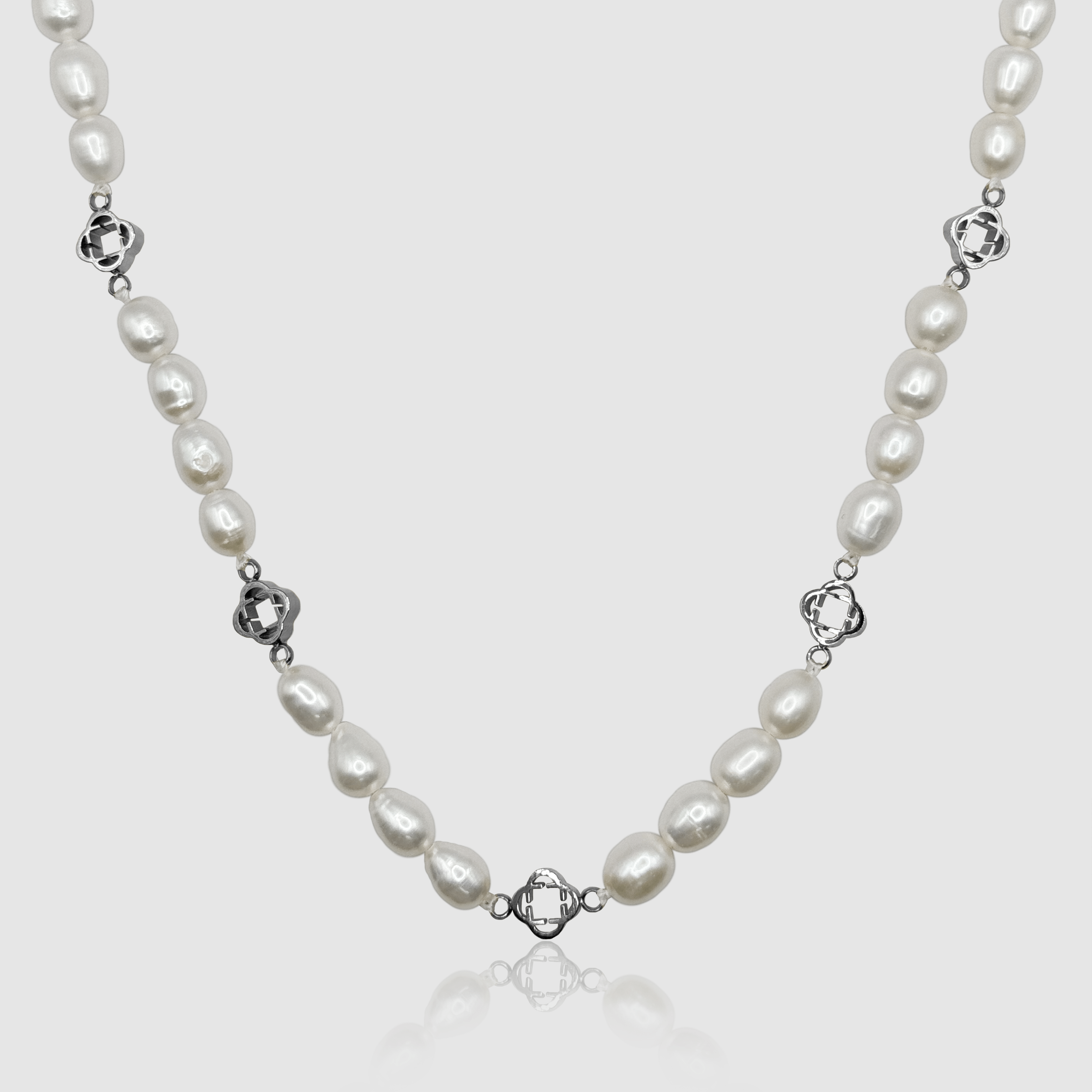 Clover Real Pearl Necklace (Silver)