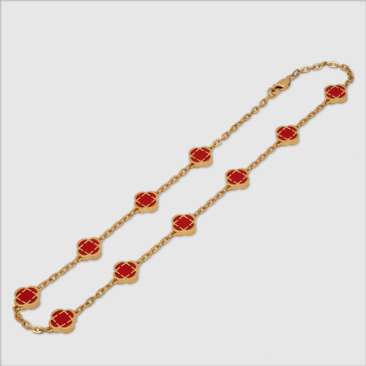 送税込【CRAFTD London】Red Gemstone Clover Necklace(2色)国発 送税込【CRAFTD London】Red Gemstone Clover Necklace(2色)国発