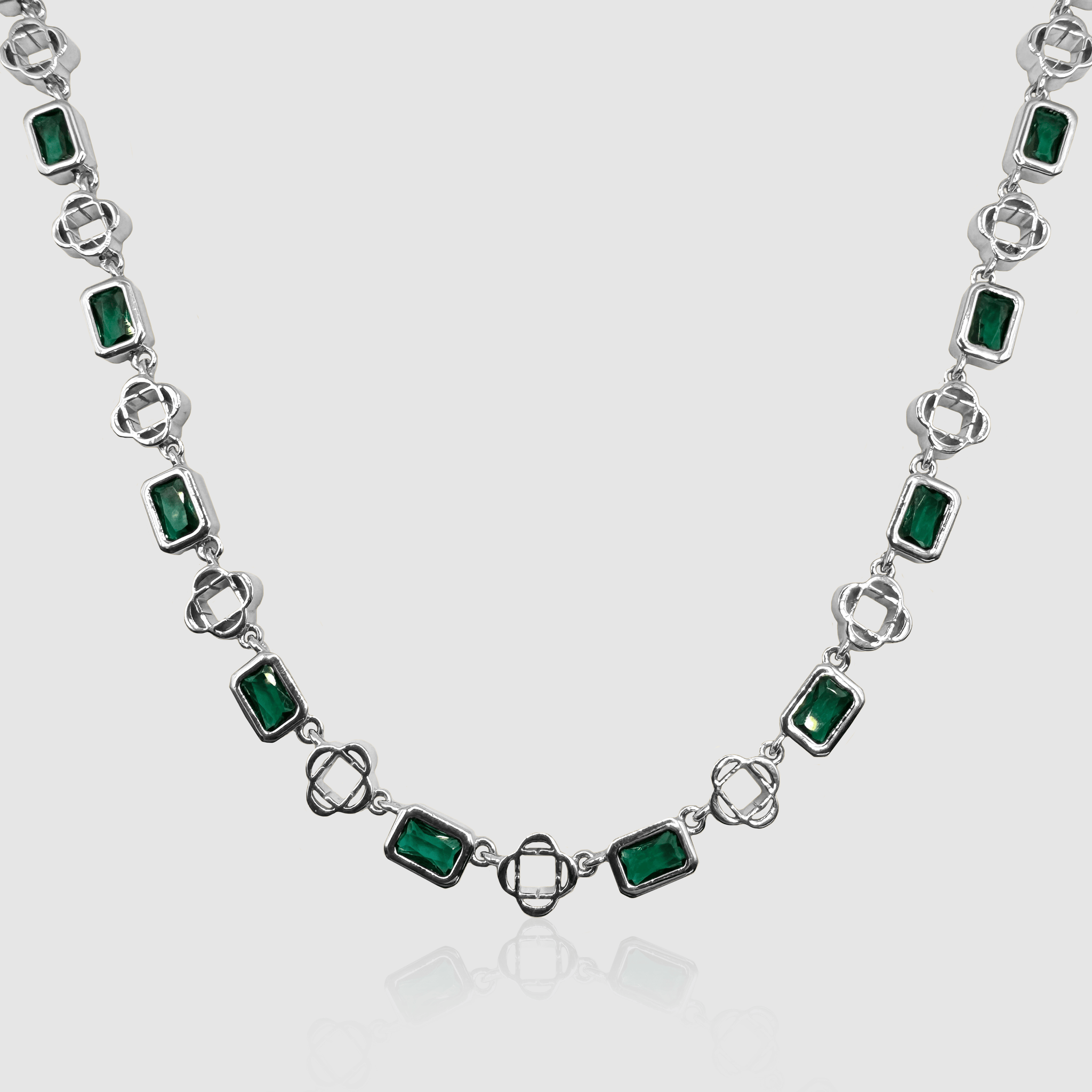 CRAFTD London ネックレス GREEN GEMSTONE CLOVER NECKLACE Green Gemstone Clover Necklace (Silver)