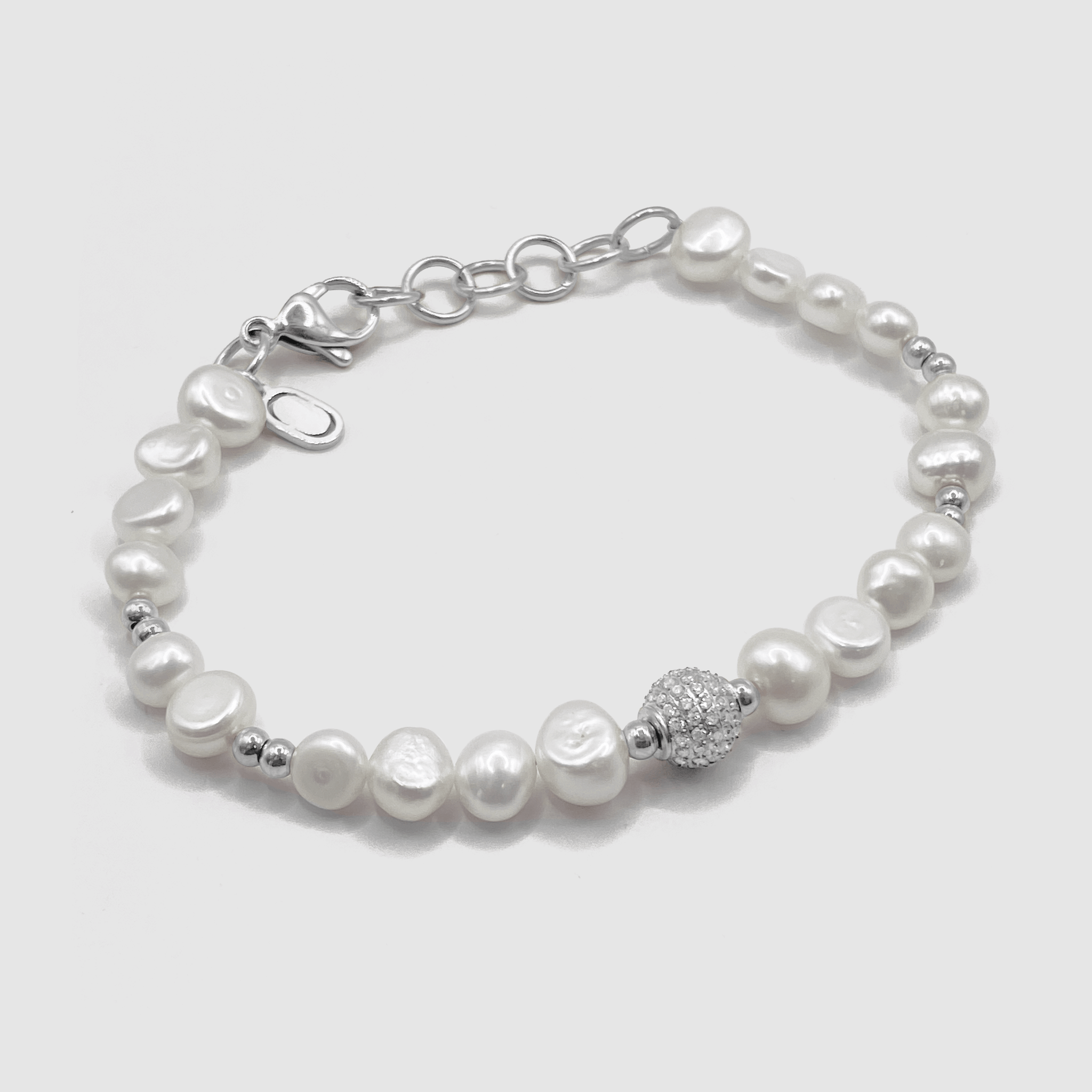 Men's Diamond Bead Pearl Bracelet (Silver) CRAFTD London