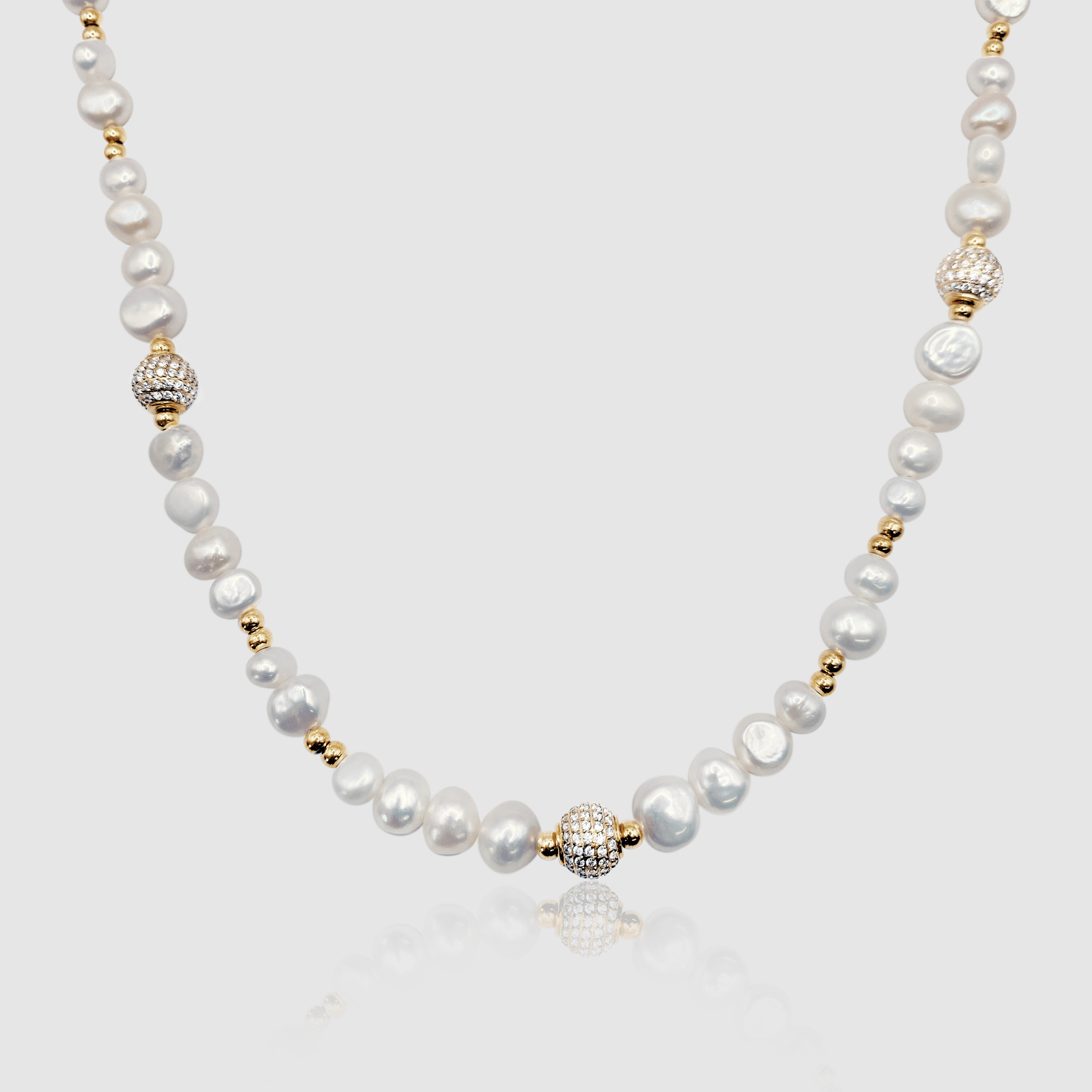 Diamond Bead Pearl Necklace (Gold) CRAFTD London