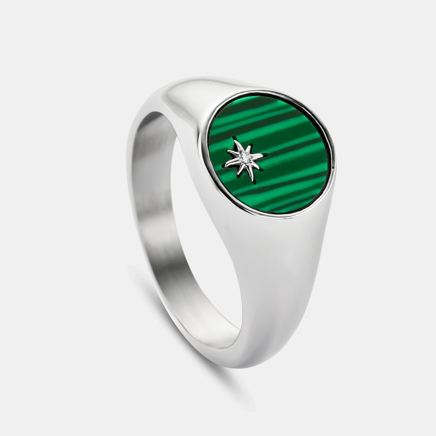 Malachite North Star Signet Ring (Silver)