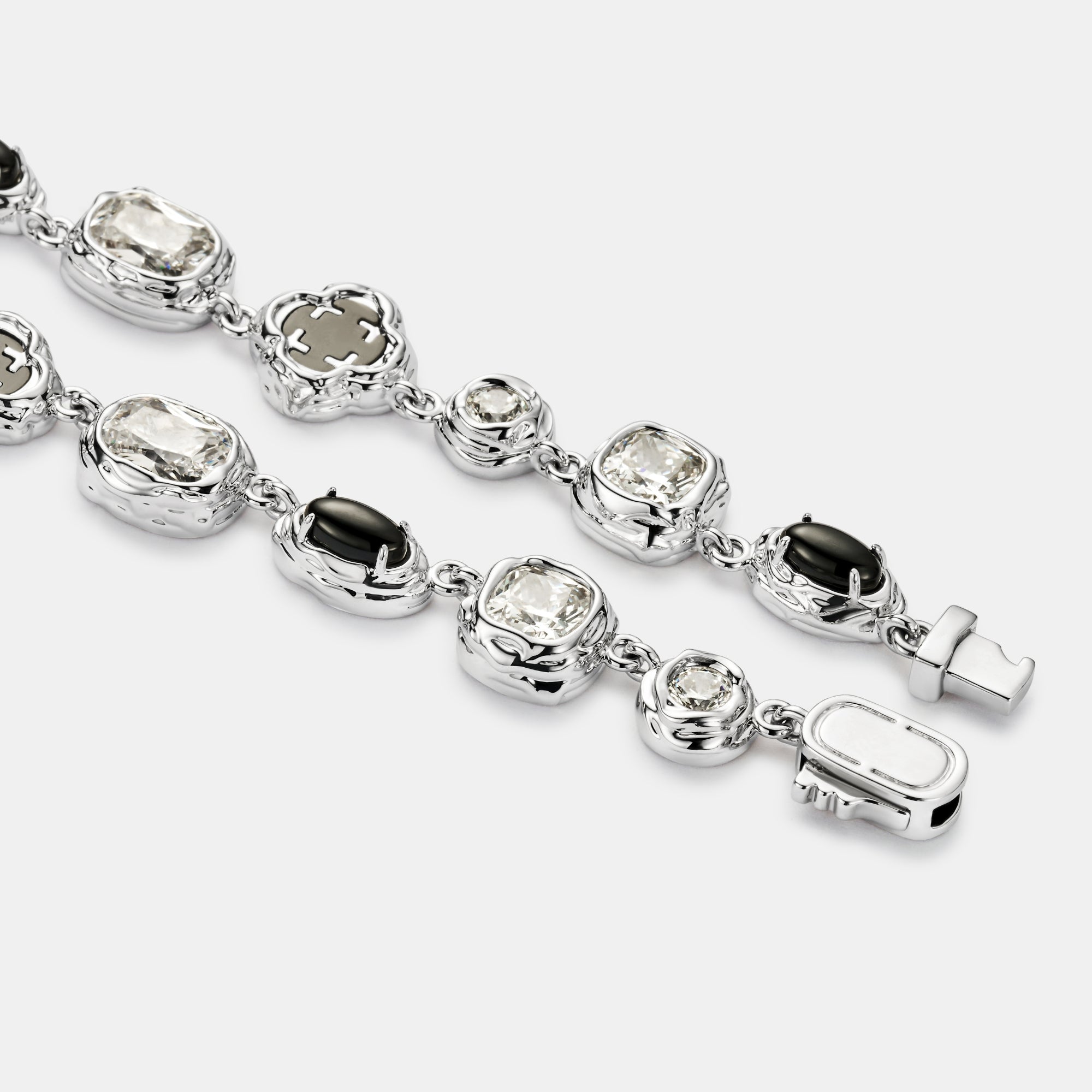 Melted Onyx Gemstone Bracelet (Silver)