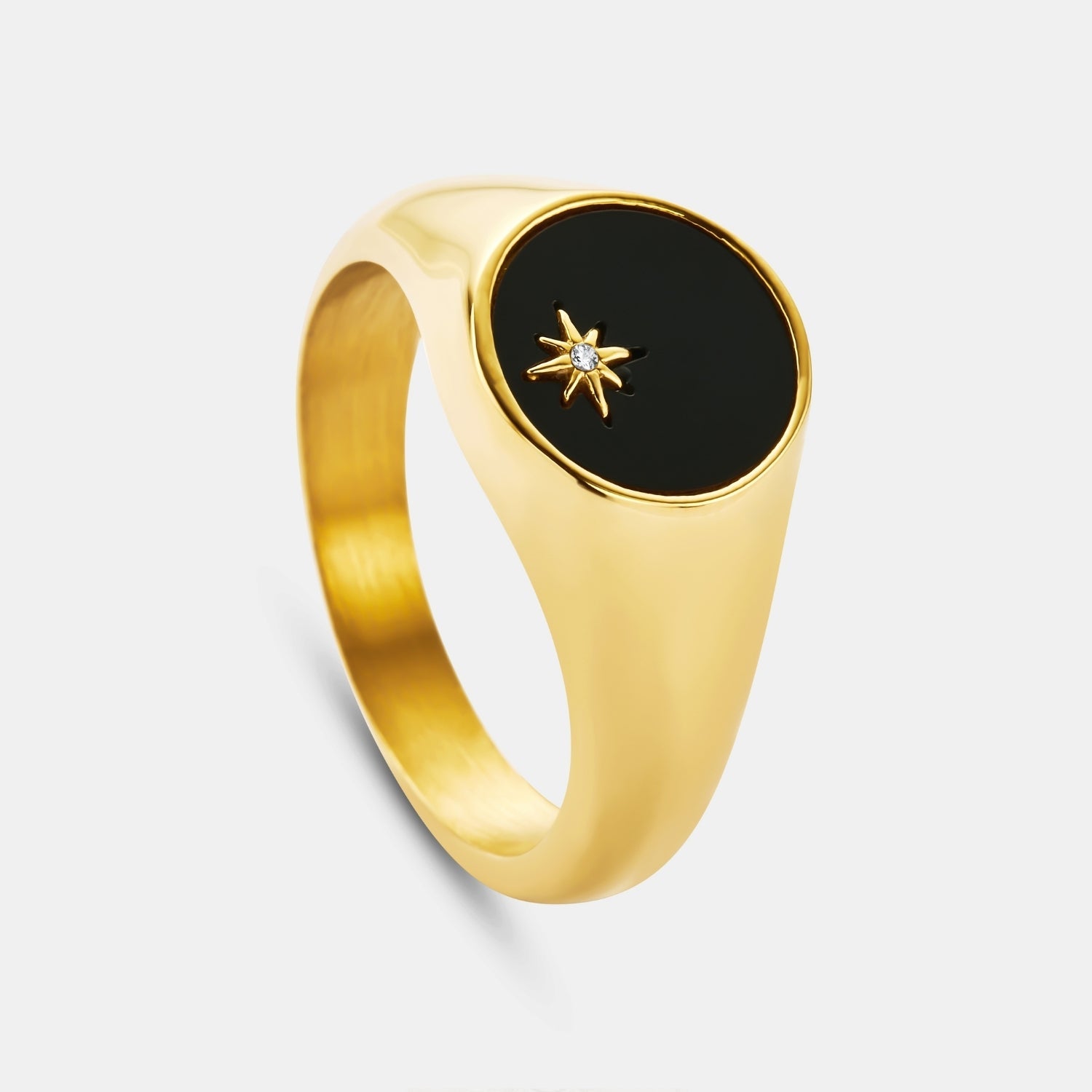 Onyx North Star Signet Ring (Gold)