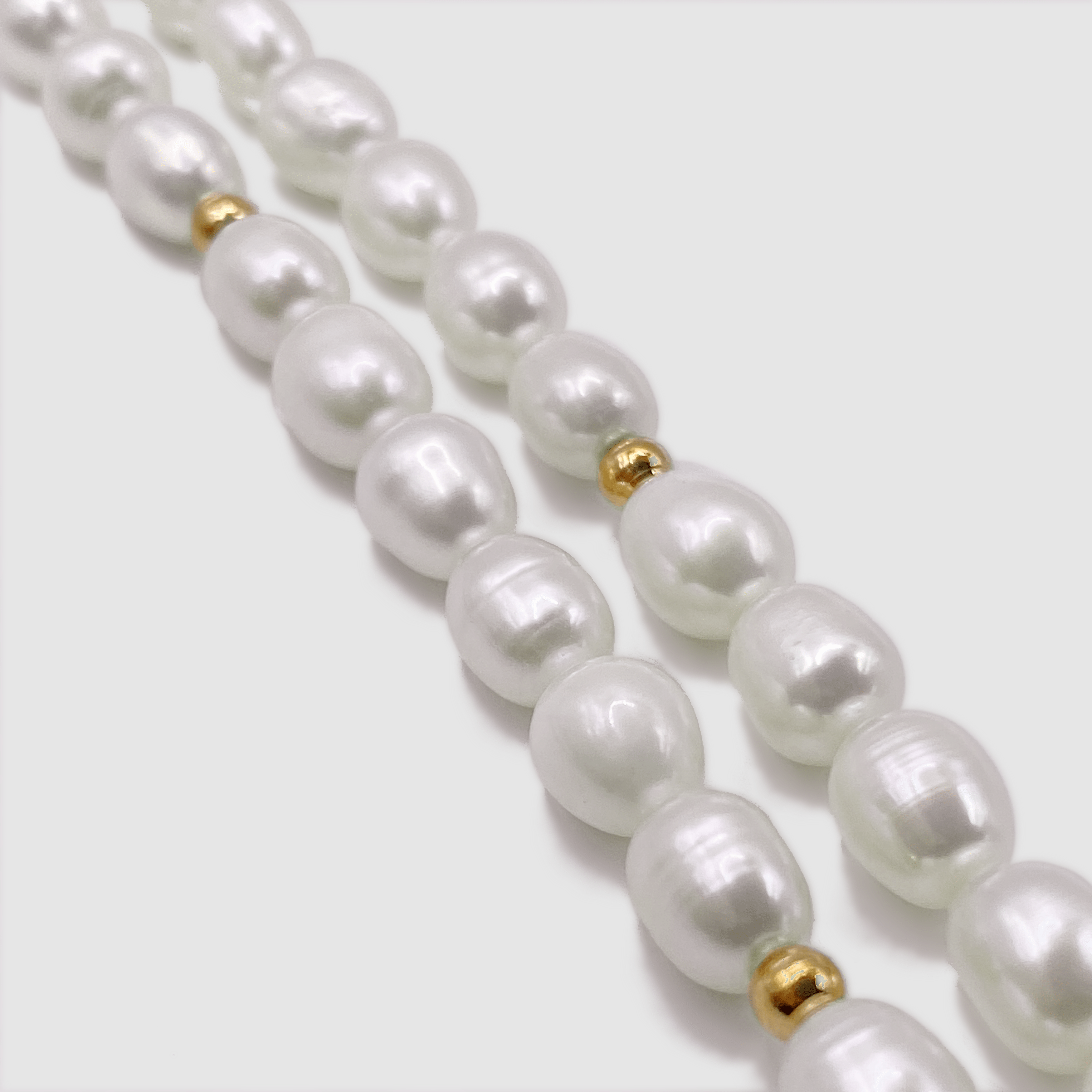 Stud Oval Real Pearl Necklace (Gold)