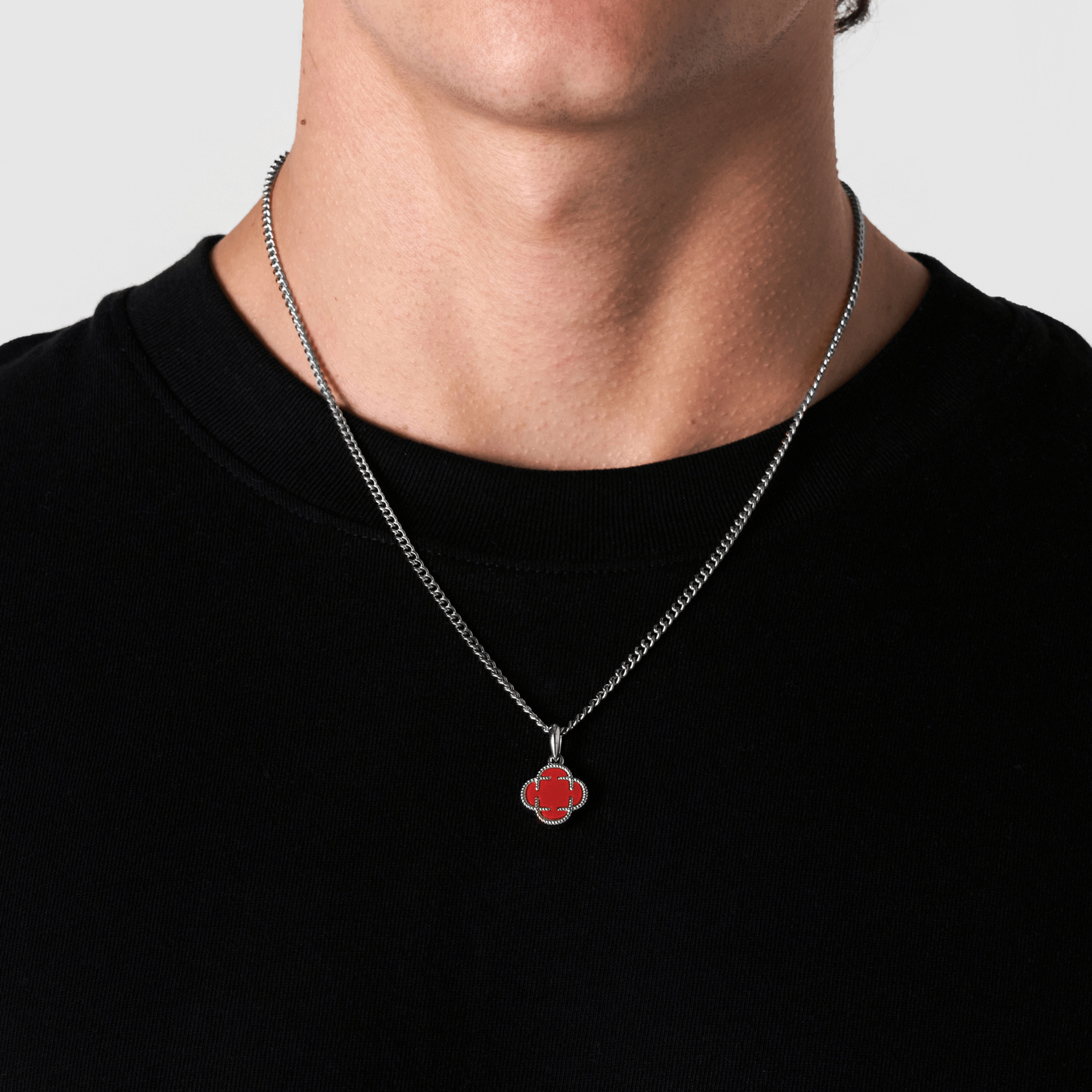 Light Red Clover Stone Pendant (Silver)