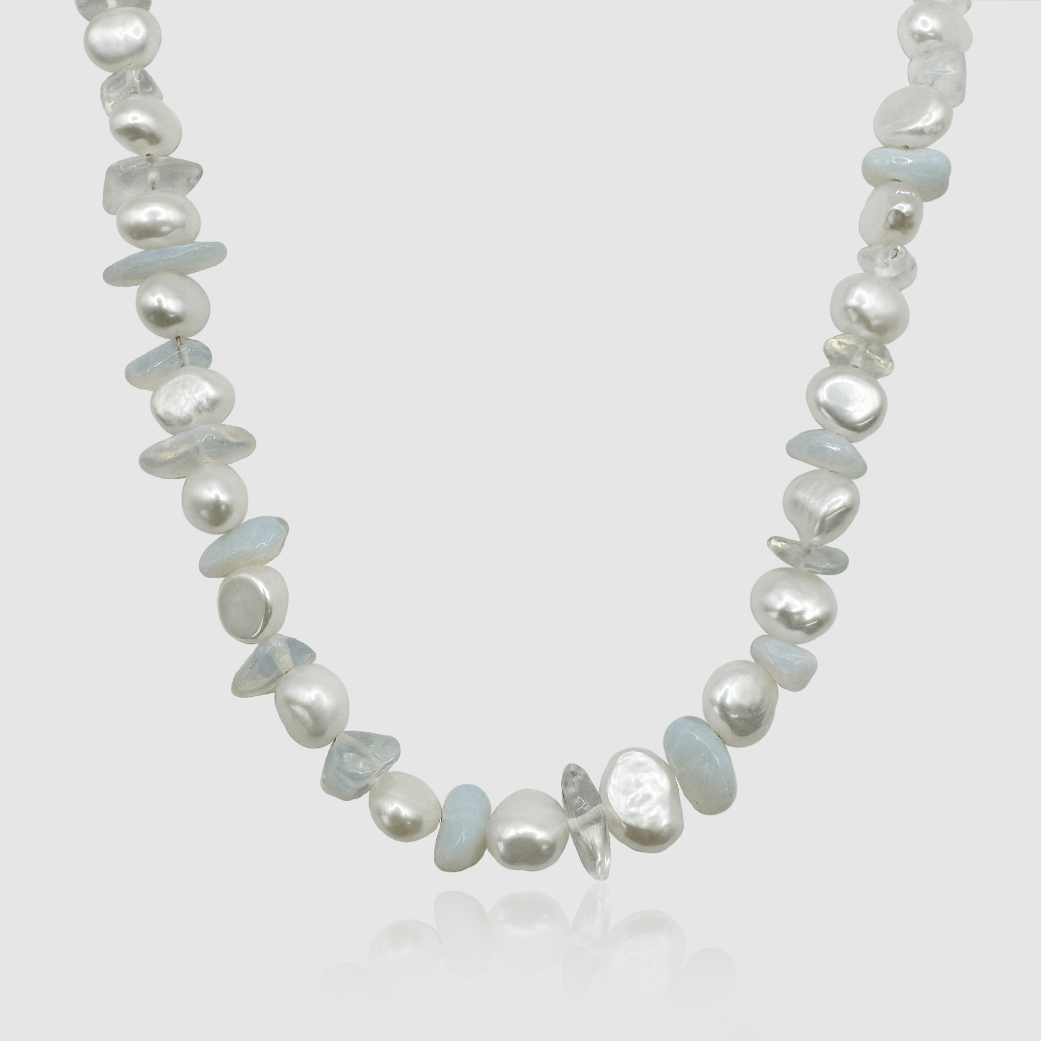 Blue Quartz Real Pearl Necklace (Silver)