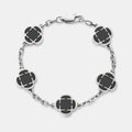 Onyx Clover Stone Bracelet (Silver)