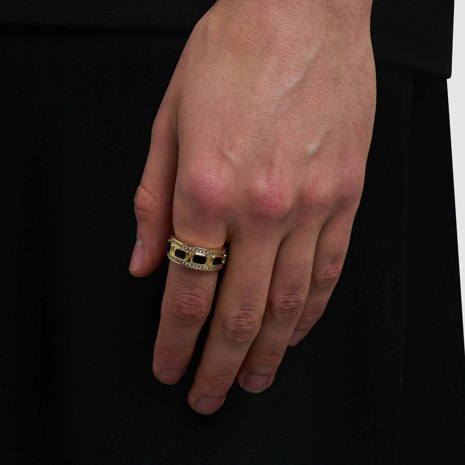 Iced Onyx Band Ring (Gold)