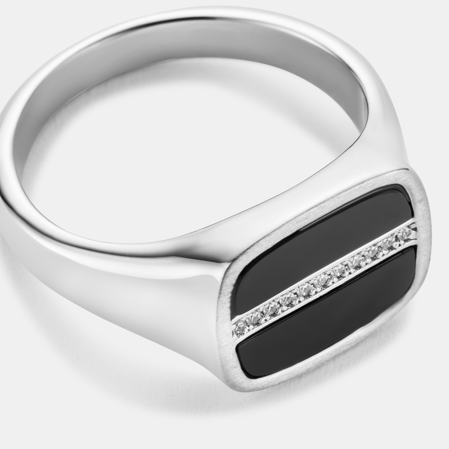 Iced Onyx Signet Ring (Silver)
