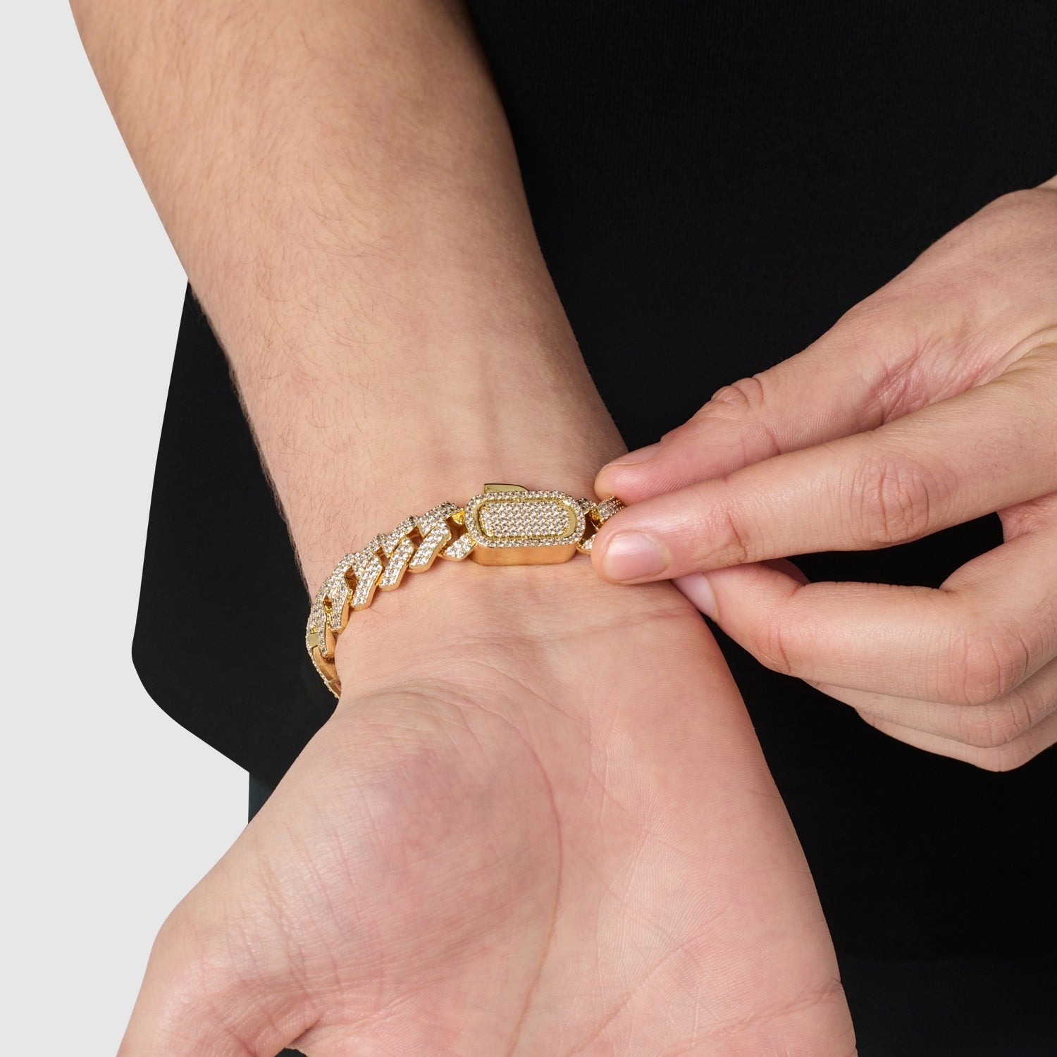 Prong Link Iced Cuban Bracelet (Gold) 12mm