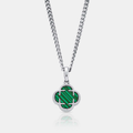 Malachite Clover Stone Pendant (Silver)