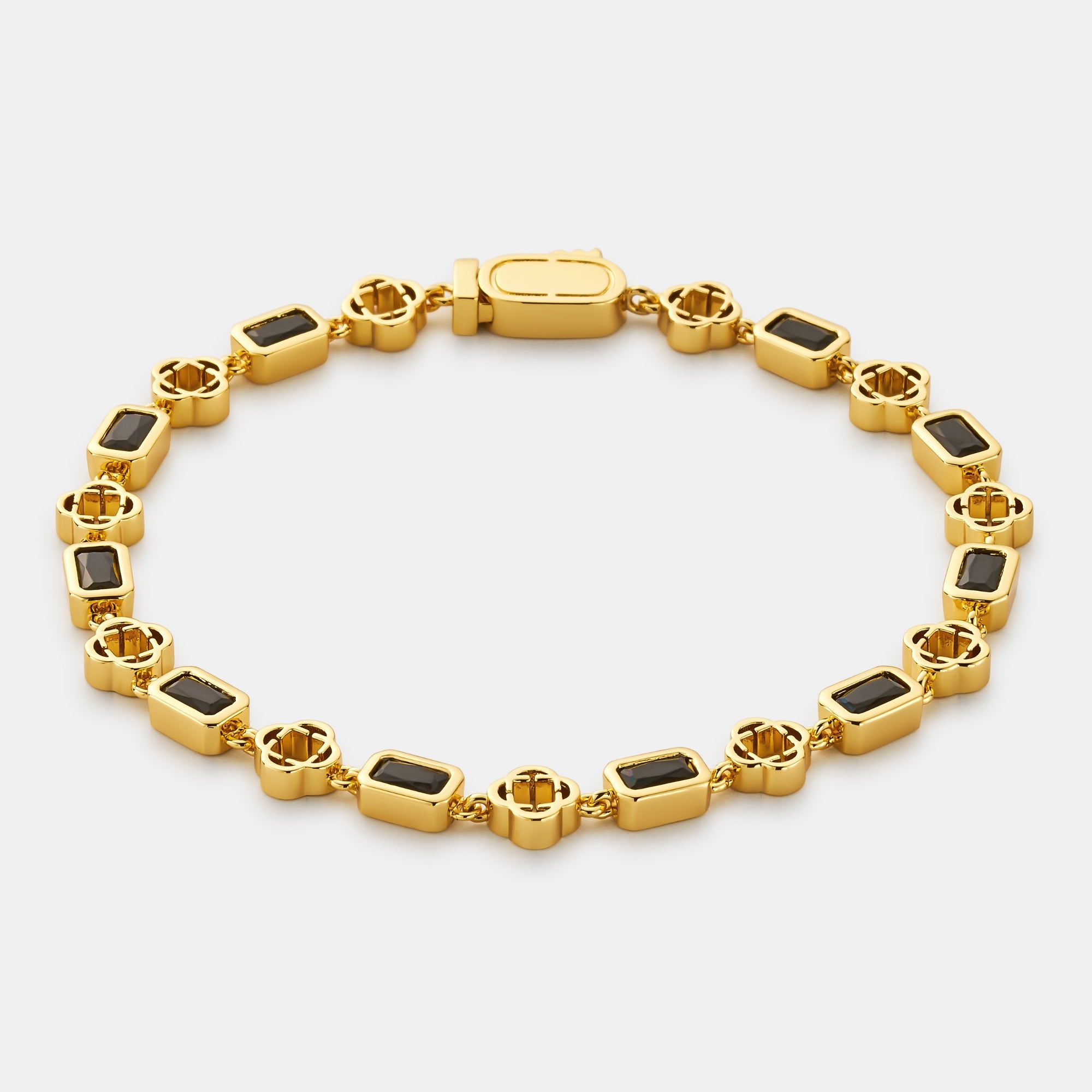 Onyx Gemstone Clover Bracelet (Gold)