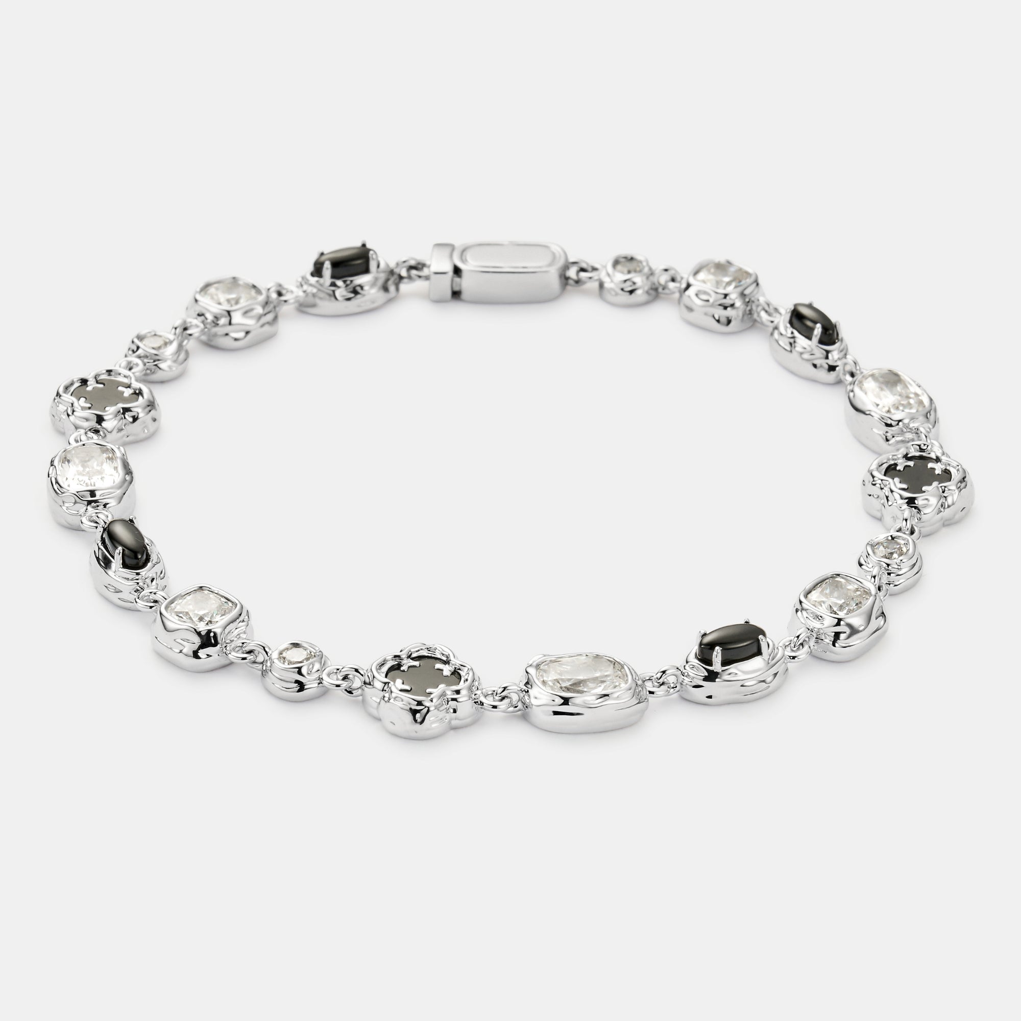 Melted Onyx Gemstone Bracelet (Silver)