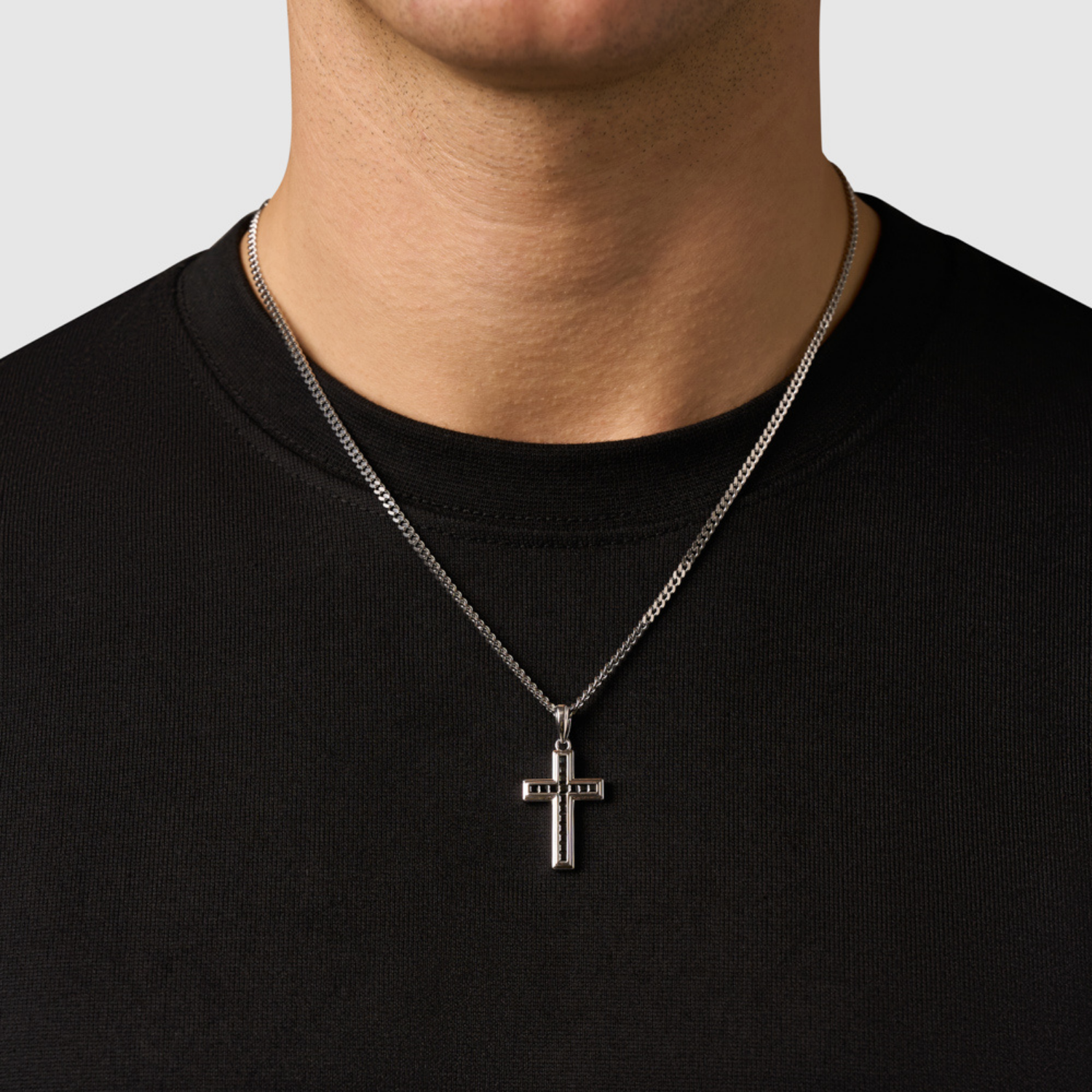 Onyx Stone Cross (Silver)