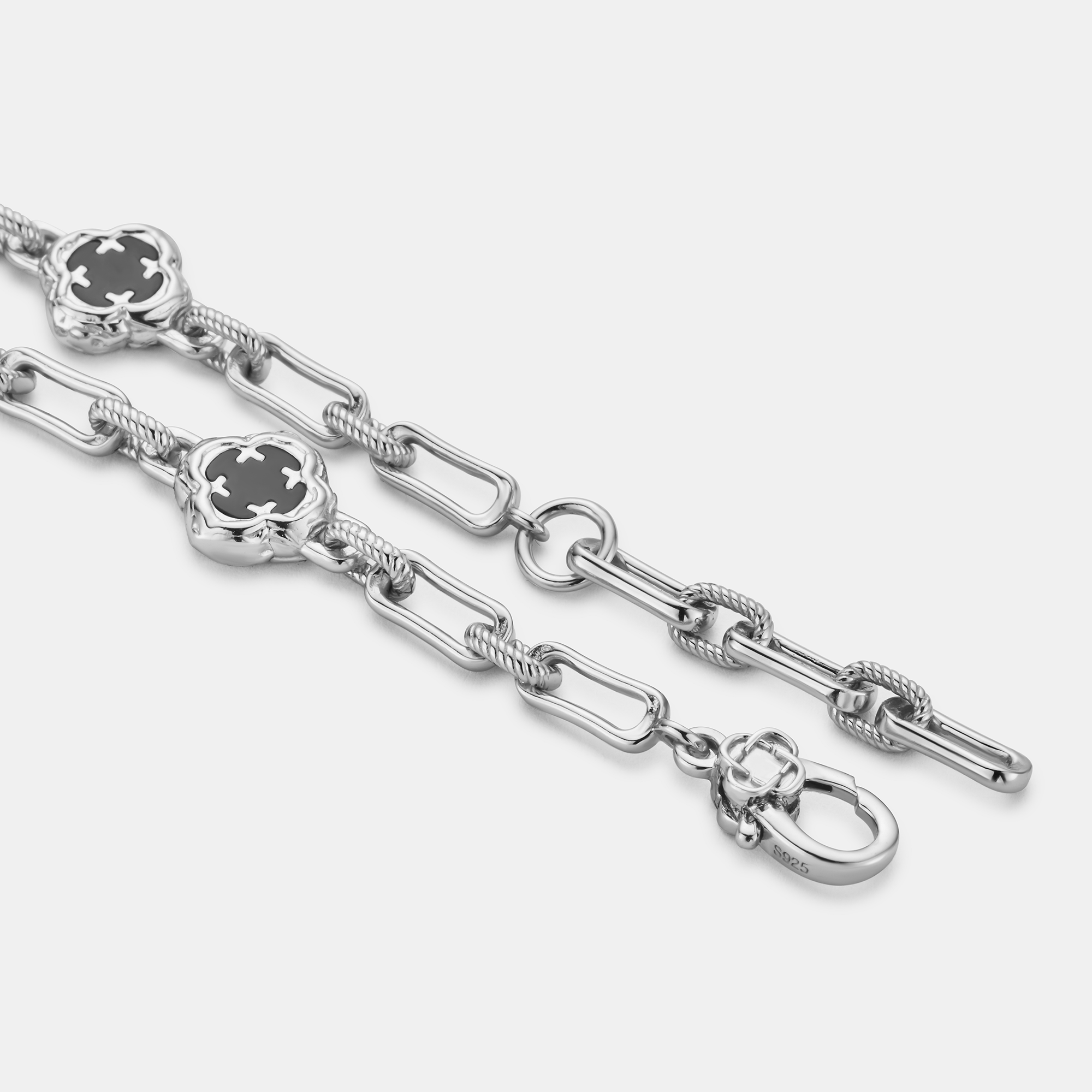 Melted Onyx Clover Stone Bracelet (Silver) | Sterling Silver