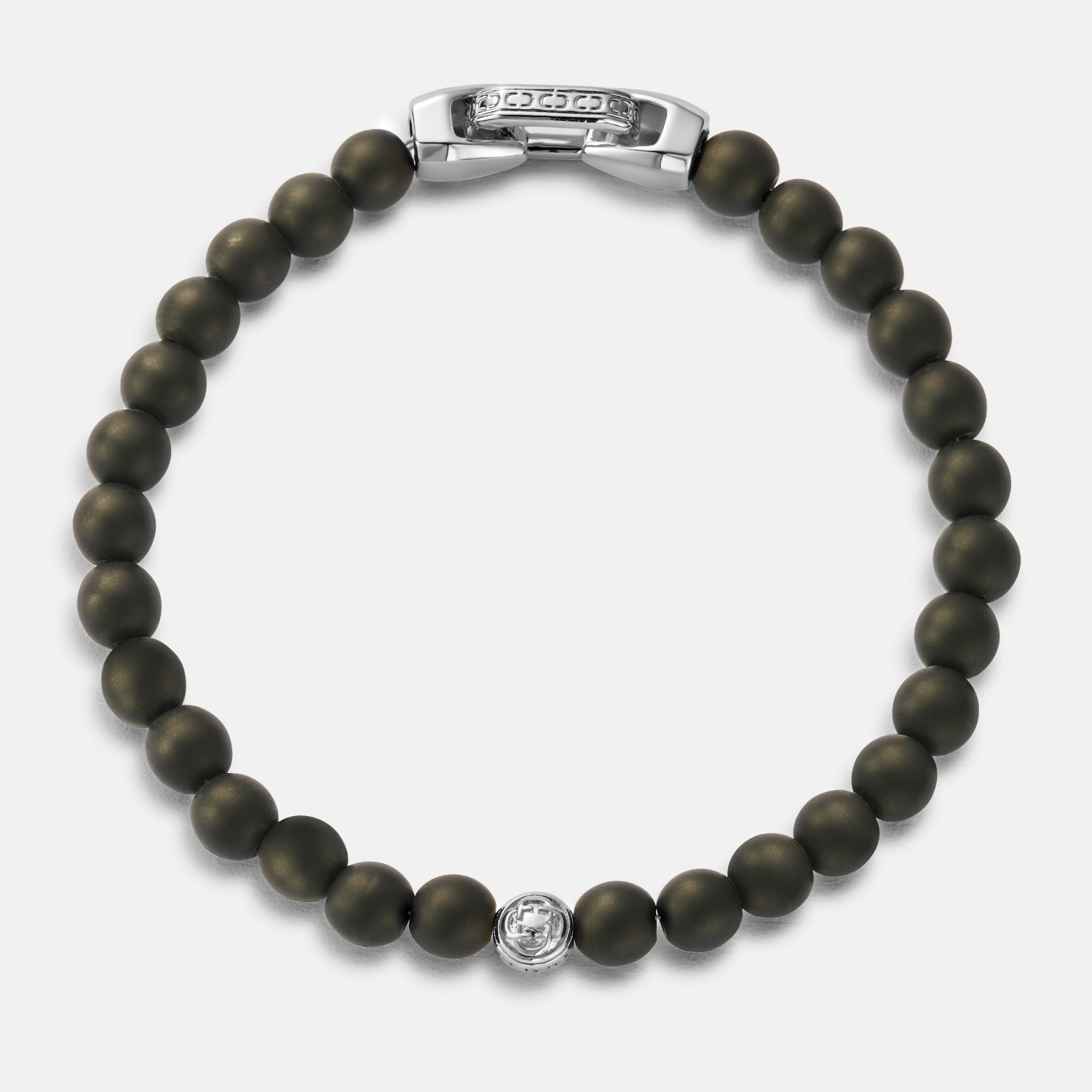 Onyx Bead Lock Bracelet (Silver)