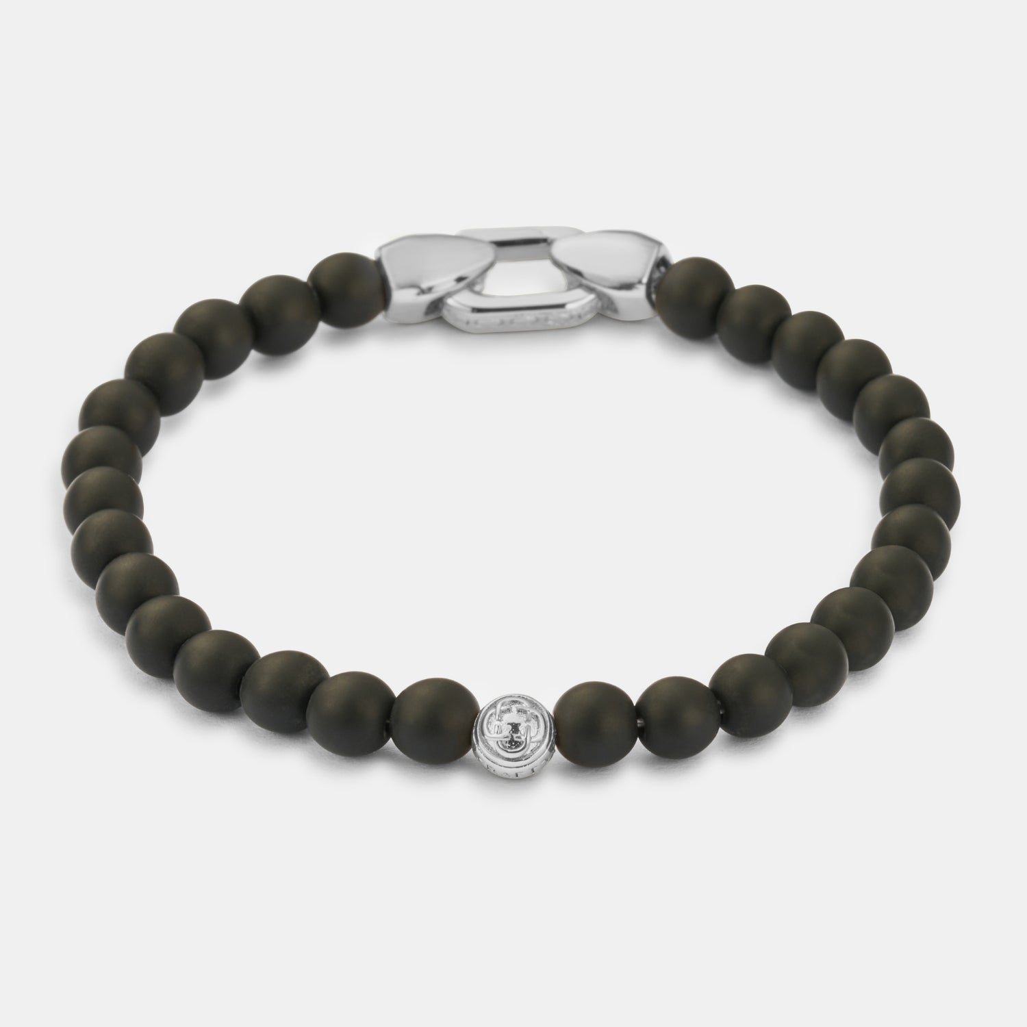 Onyx Bead Lock Bracelet (Silver)