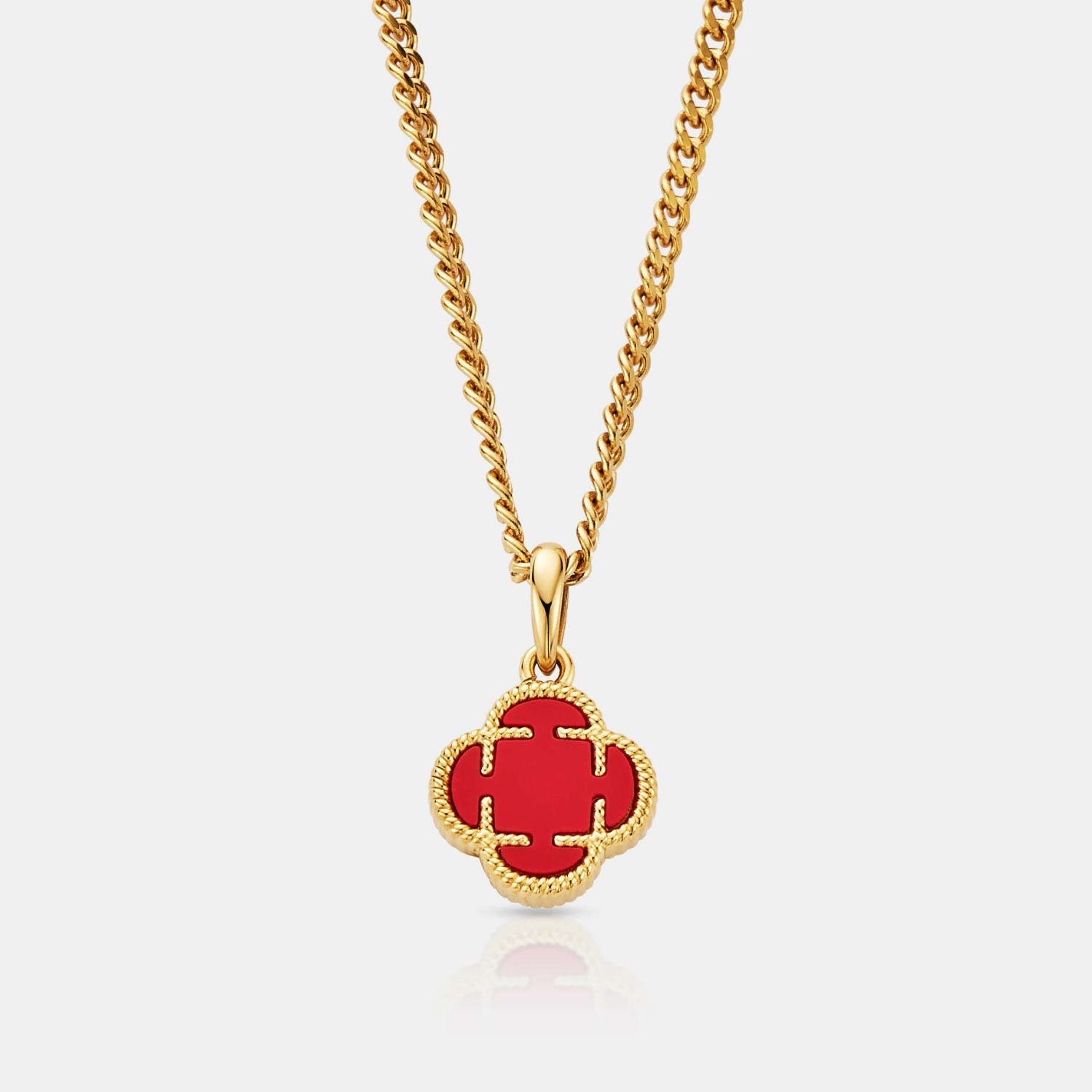 Light Red Clover Stone Pendant (Gold)