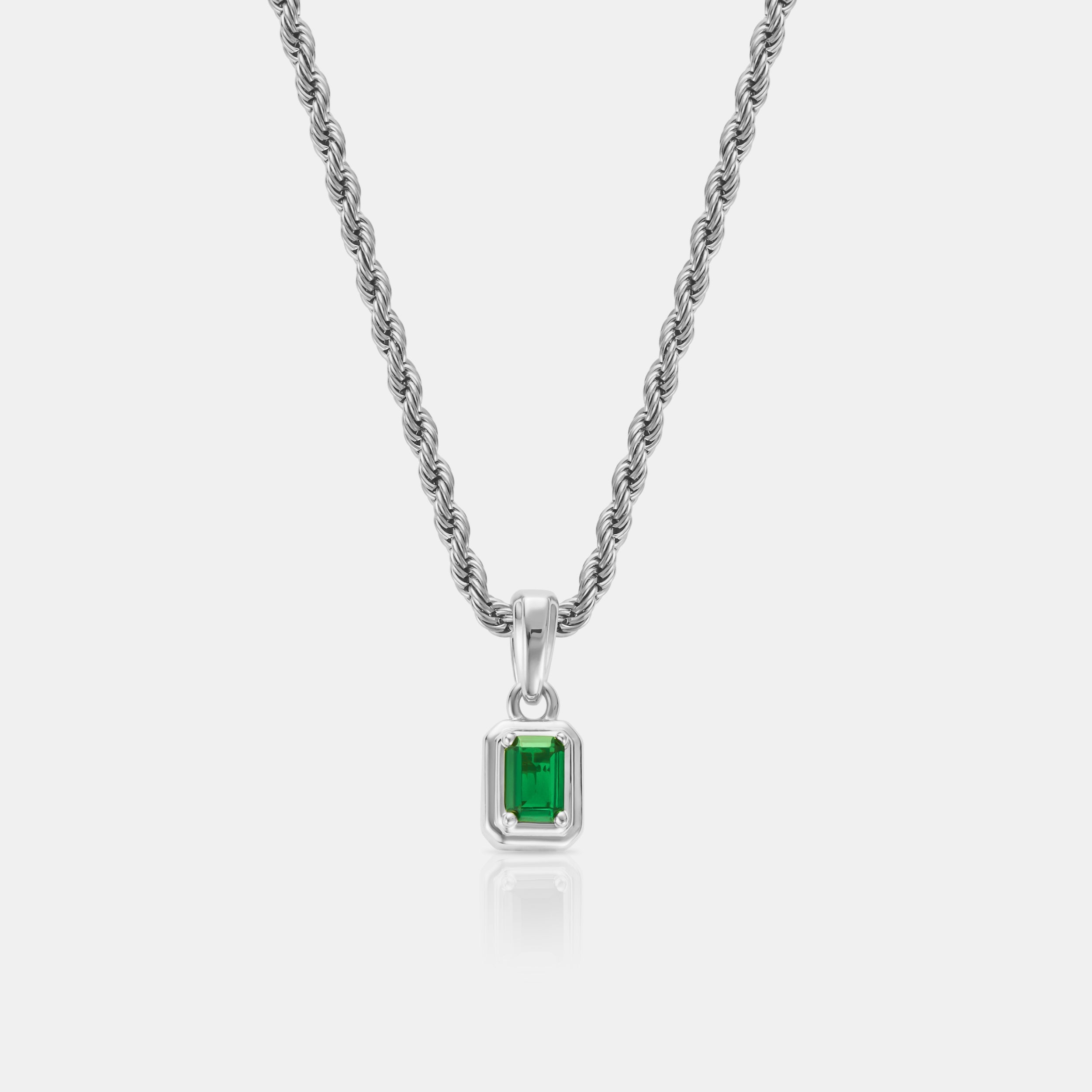 Mini Emerald Stone Rectangle (Silver)