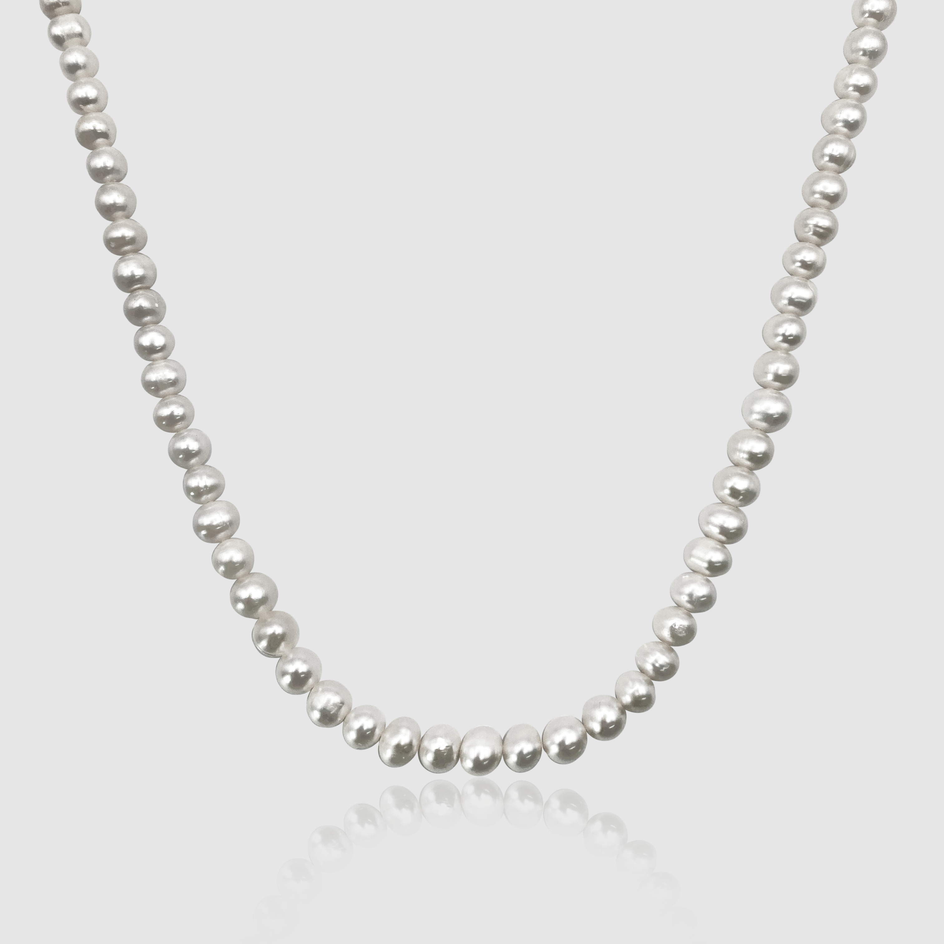 Rounded Real Pearl Necklace (Silver)