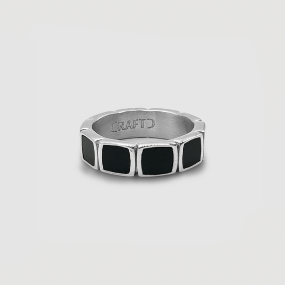 Onyx Stone Band Ring (Silver)