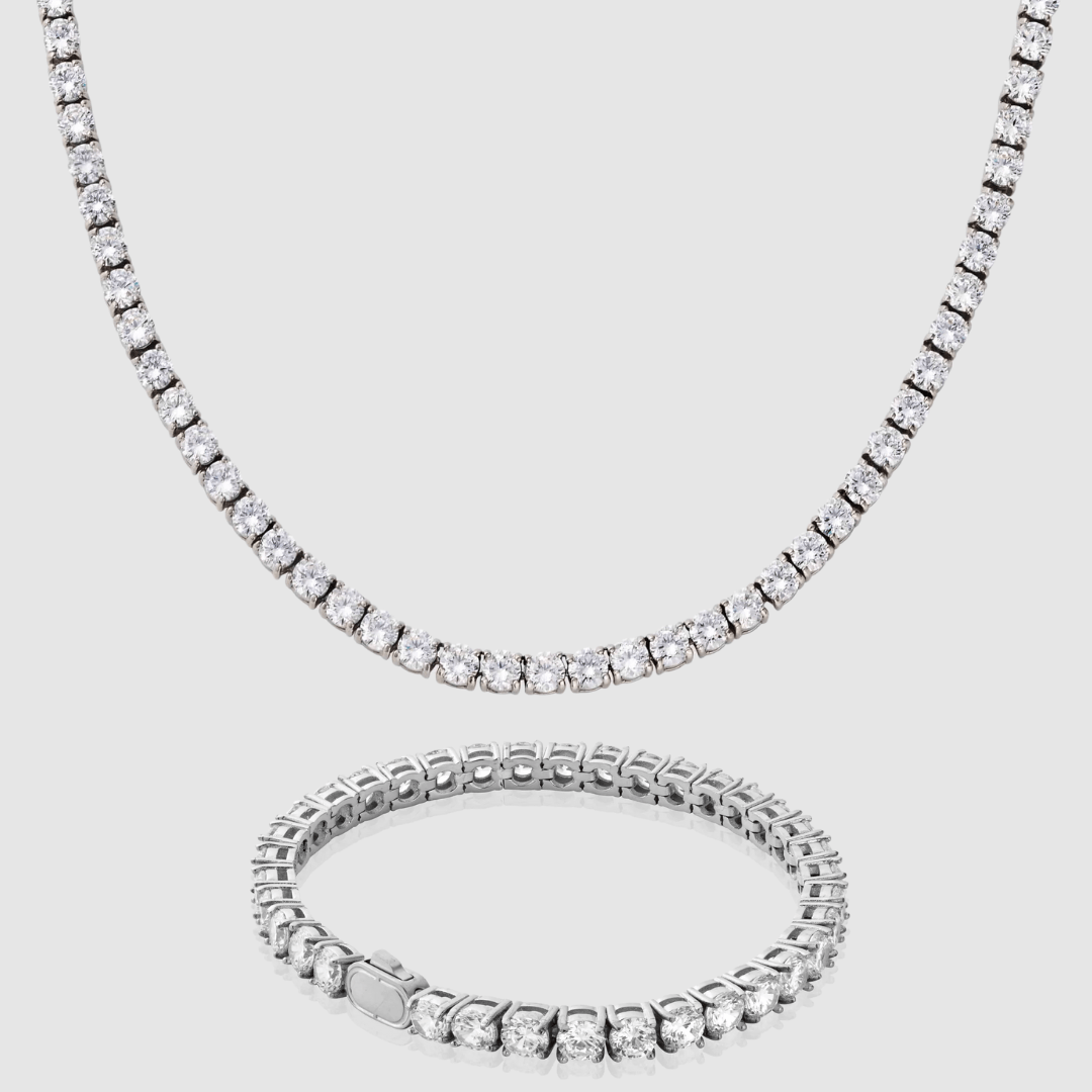 Tennis Chain Necklace & Bracelet Set (Silver) | CRAFTD London