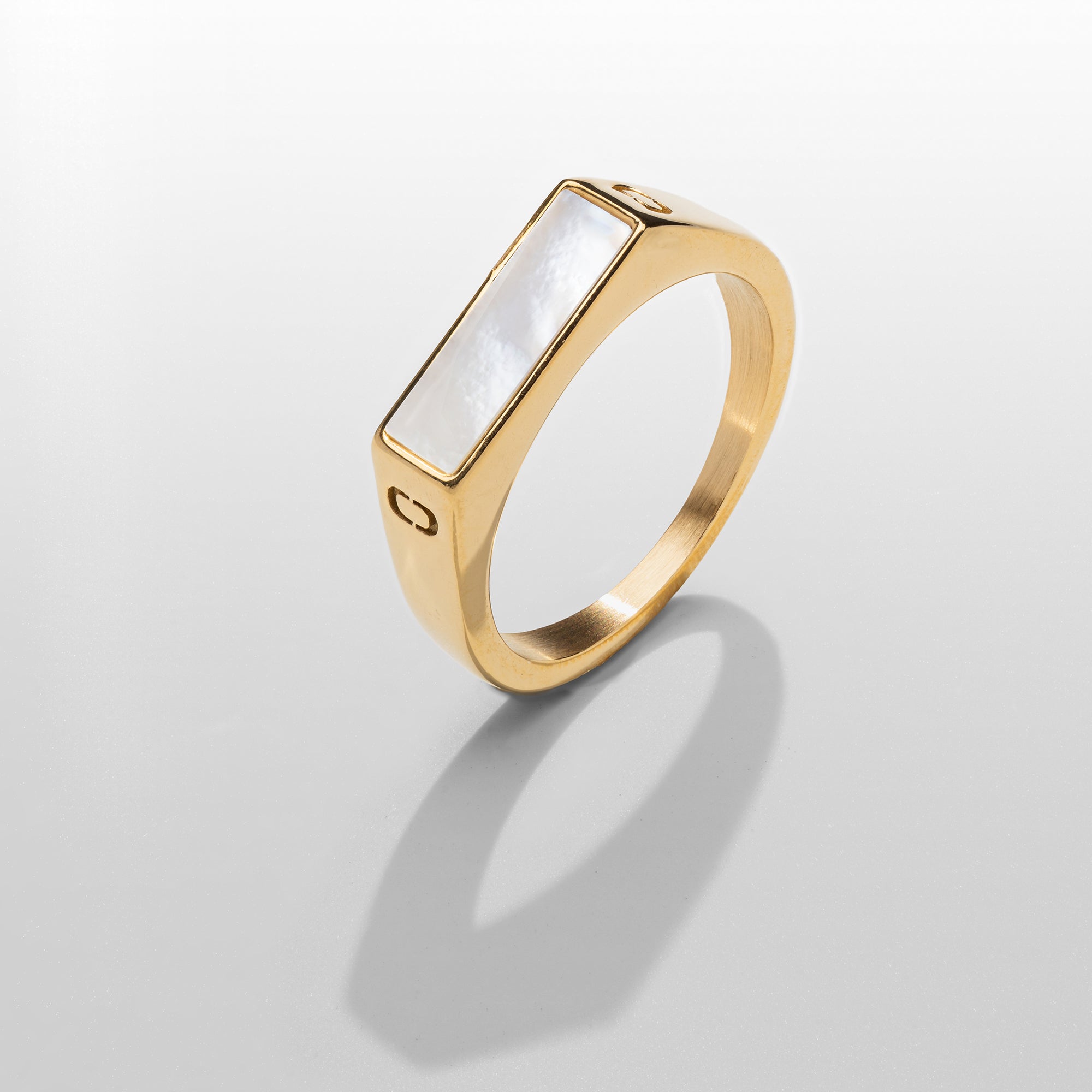 White Rectangle Stone Signet Ring (Gold)