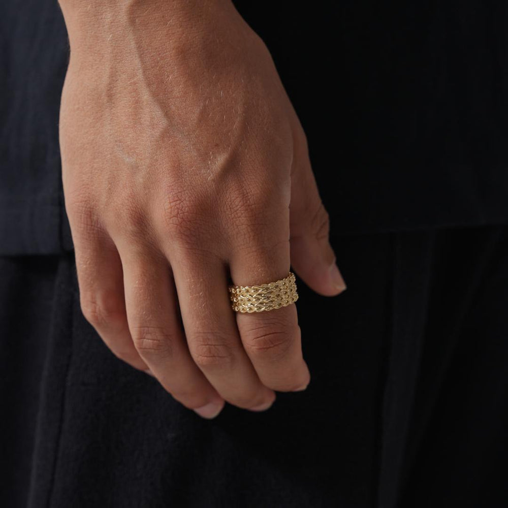 Men's Rope Stack Band Ring (Gold)