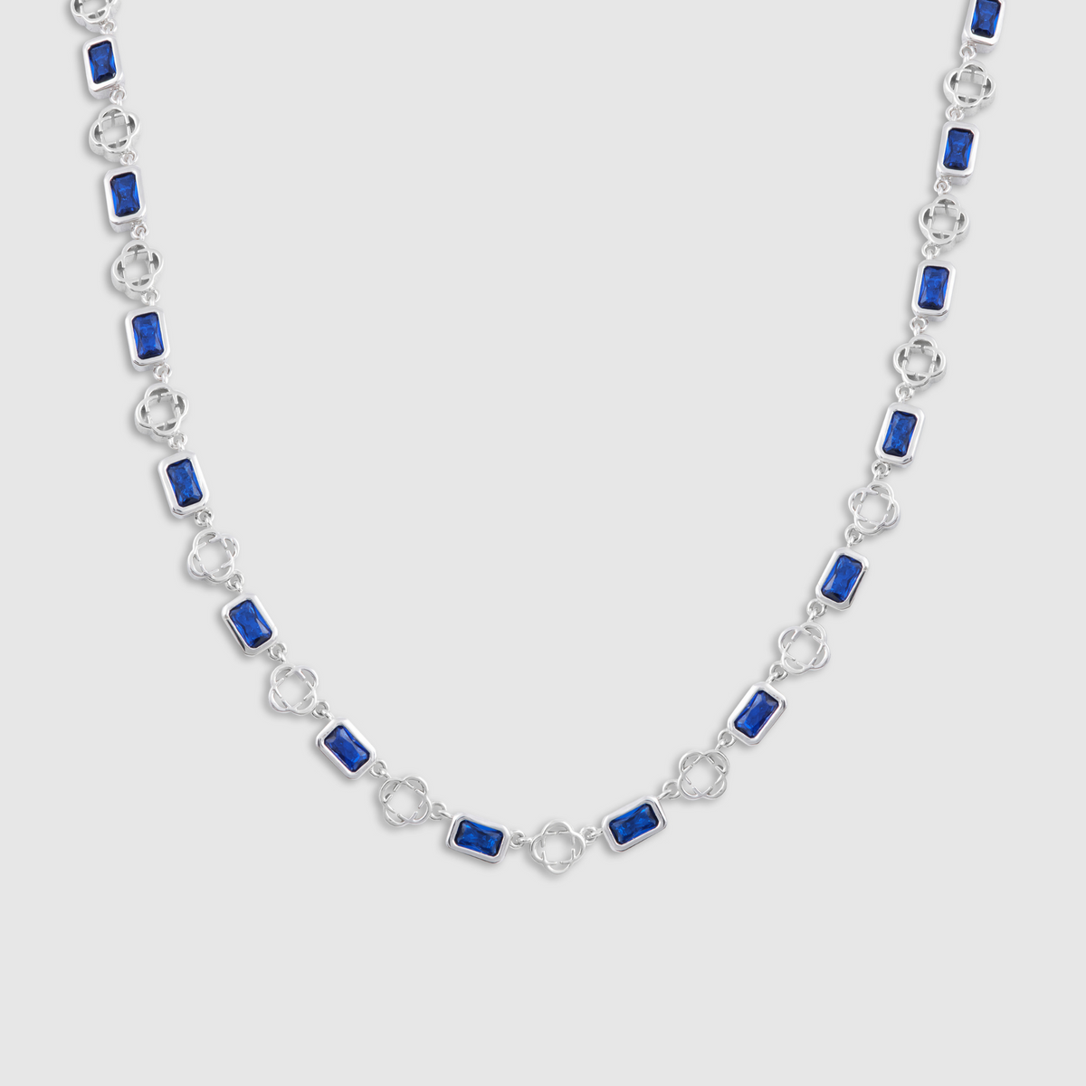 Collar de trébol con piedras preciosas azules (plata)
