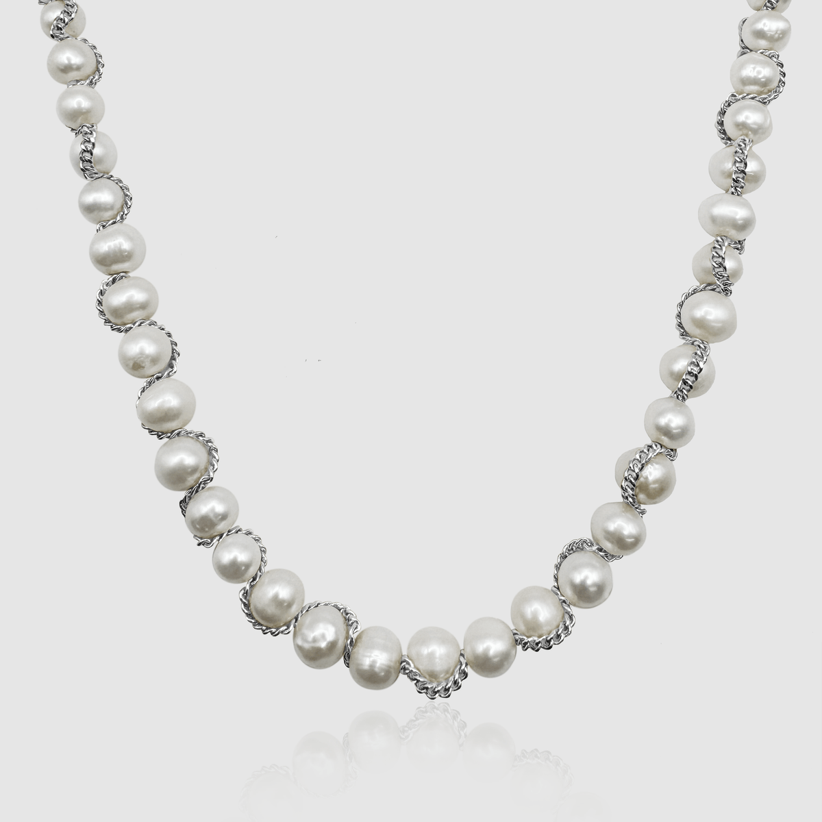 Men's Real Pearl Necklace With Silver Chain 