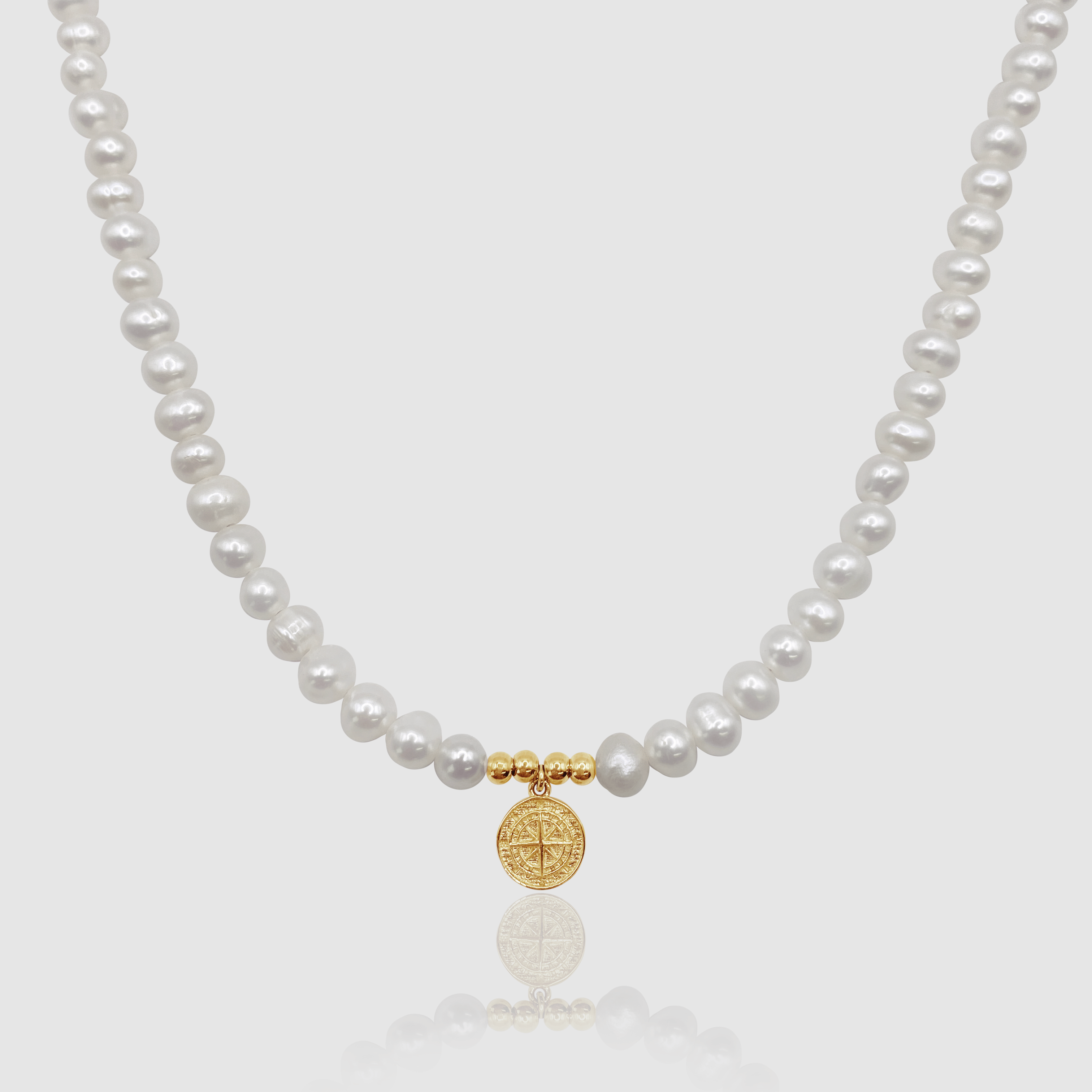 Compass Real Pearl Necklace (Gold)