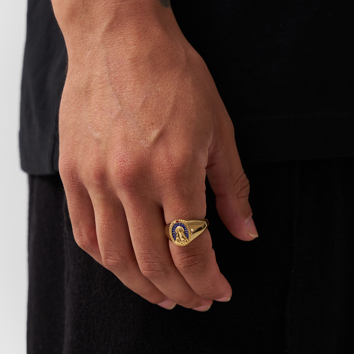 Enamel Virgin Mary Signet Ring (Gold)