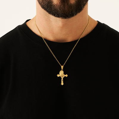 Jesus & Mary Cross Pendant (Gold)