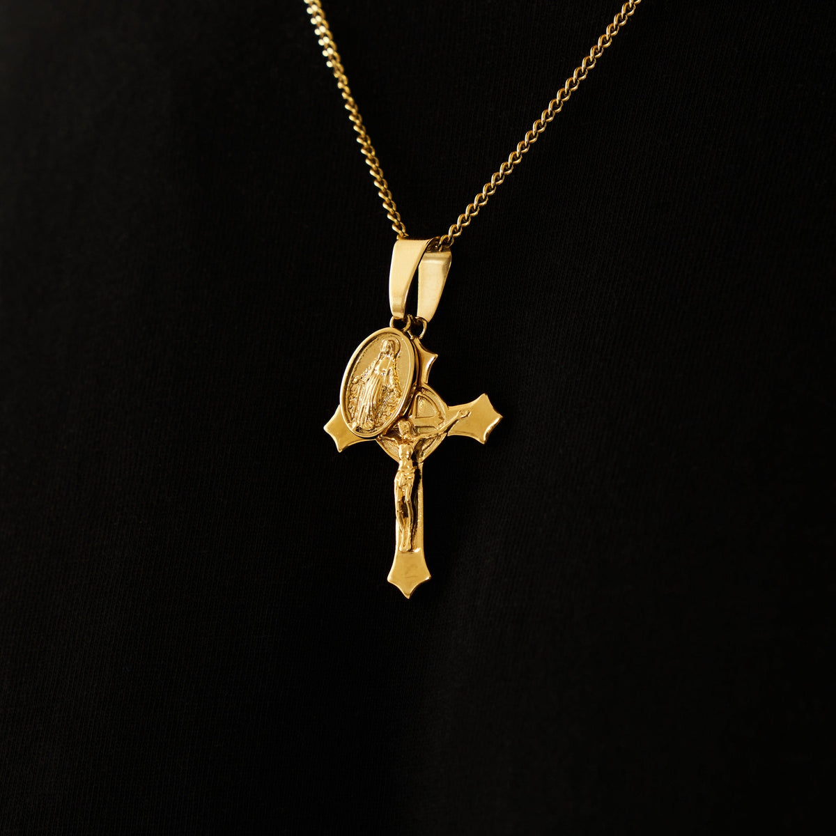 Gold Jesus & Mary Cross Pendant for Men CRAFTD London