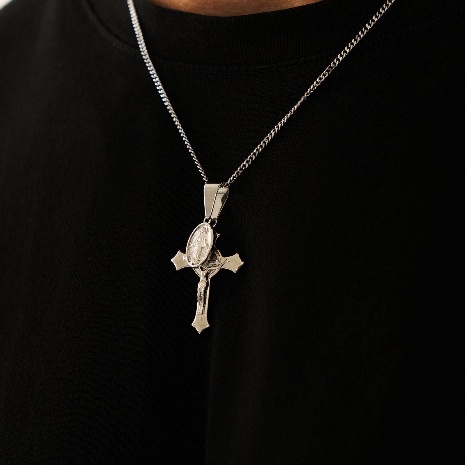 Silver Jesus & Mary Cross Pendant for Men CRAFTD London