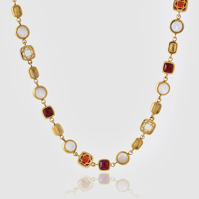 Collar de piedras preciosas de cristal rojo (oro)