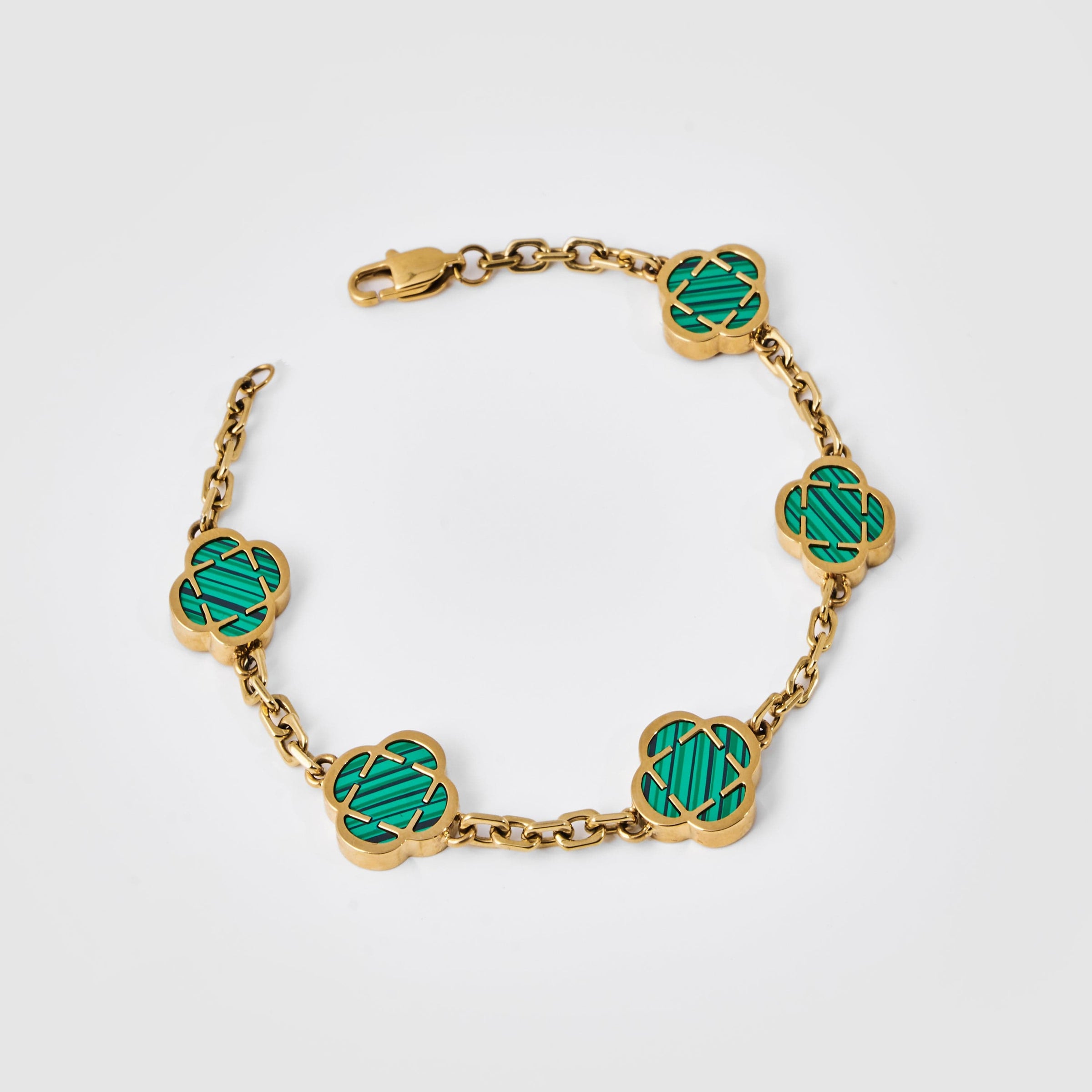 CLOVER MALACHITE DIAMOND BRACELET 5 MOTIF