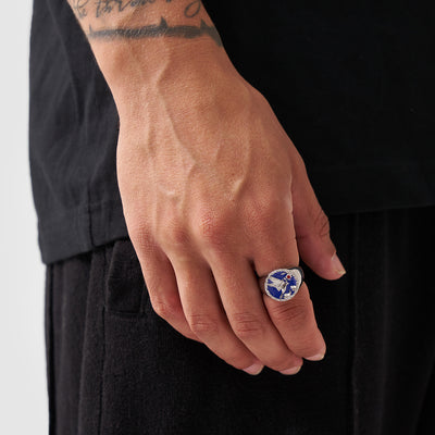 Enamel Swallow Signet Ring (Silver)