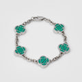 Malachite Clover Stone Bracelet (Silver)