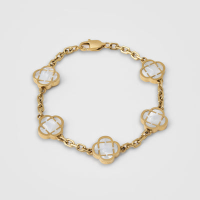 White Clover Stone Bracelet (Gold)