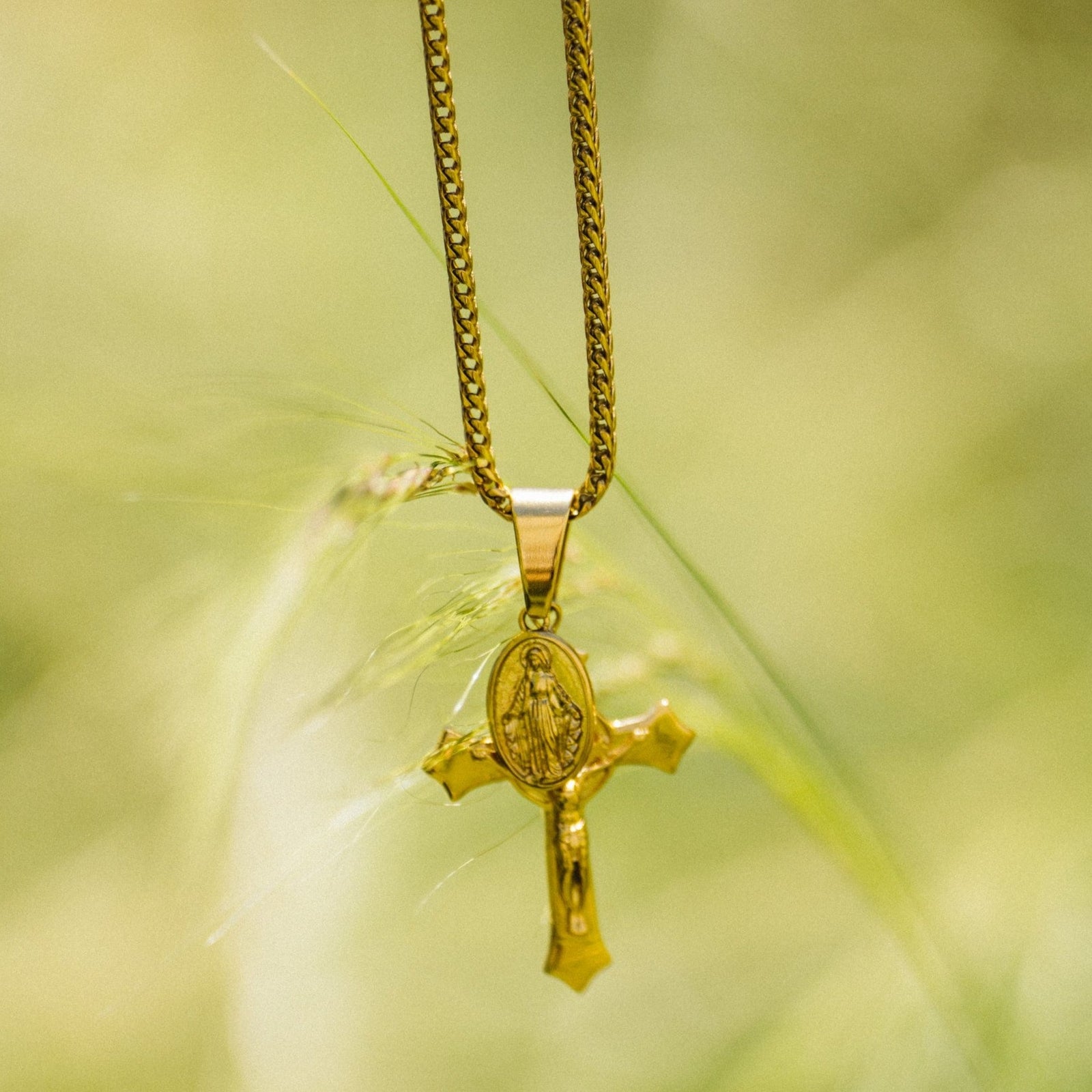 Gold Jesus & Mary Cross Pendant for Men CRAFTD London