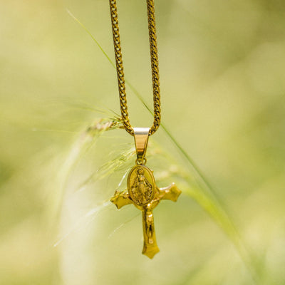 Jesus & Mary Cross Pendant (Gold)