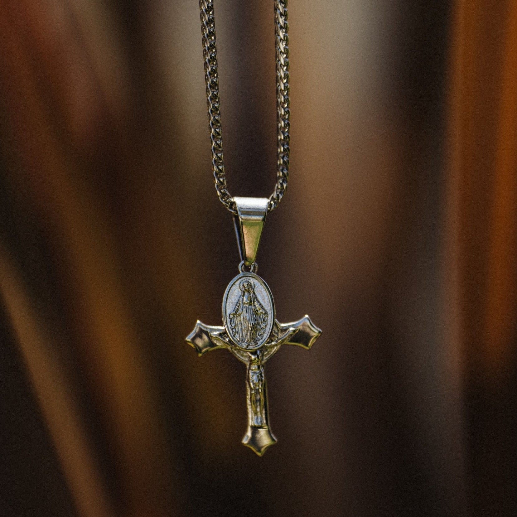 Jesus & Mary Cross Pendant (Silver)